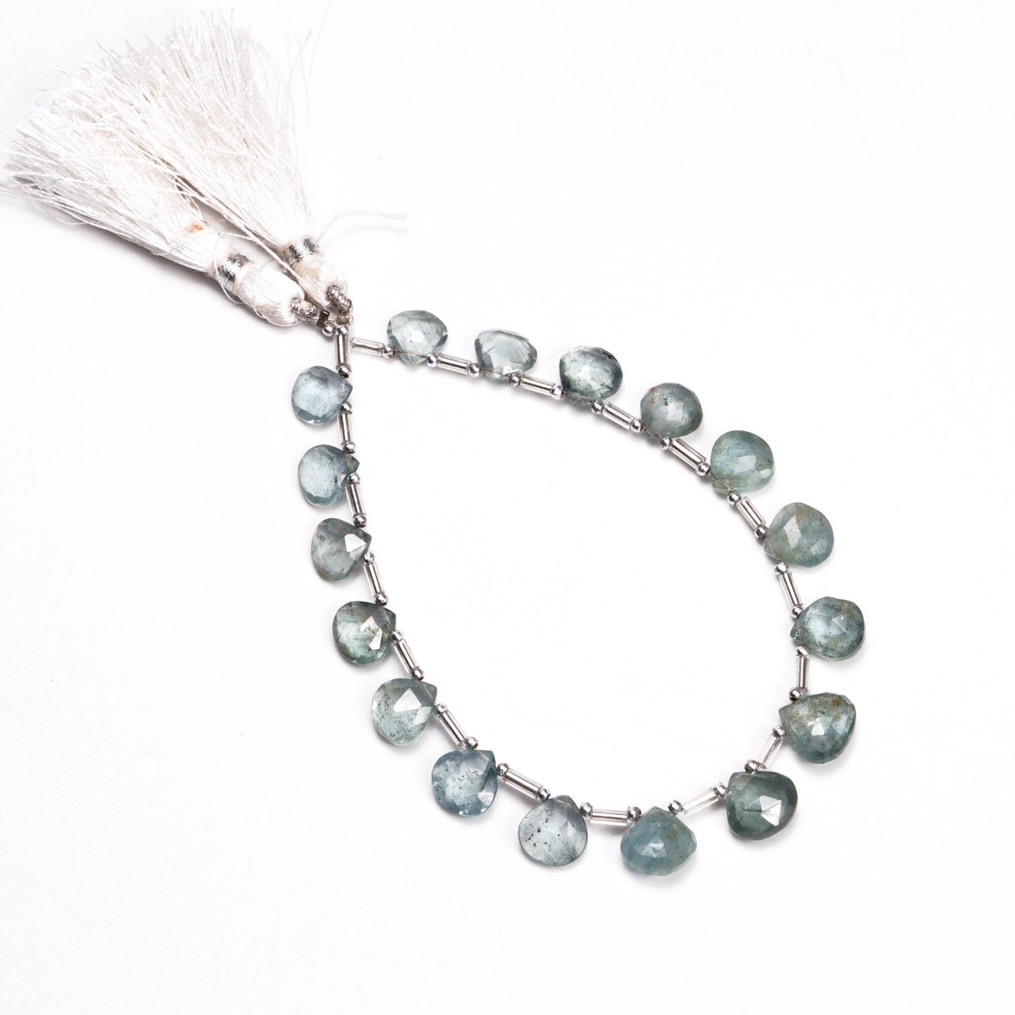 AA Quality Moss Aquamarine Faceted Heart Beads Briolettes, SKU2060