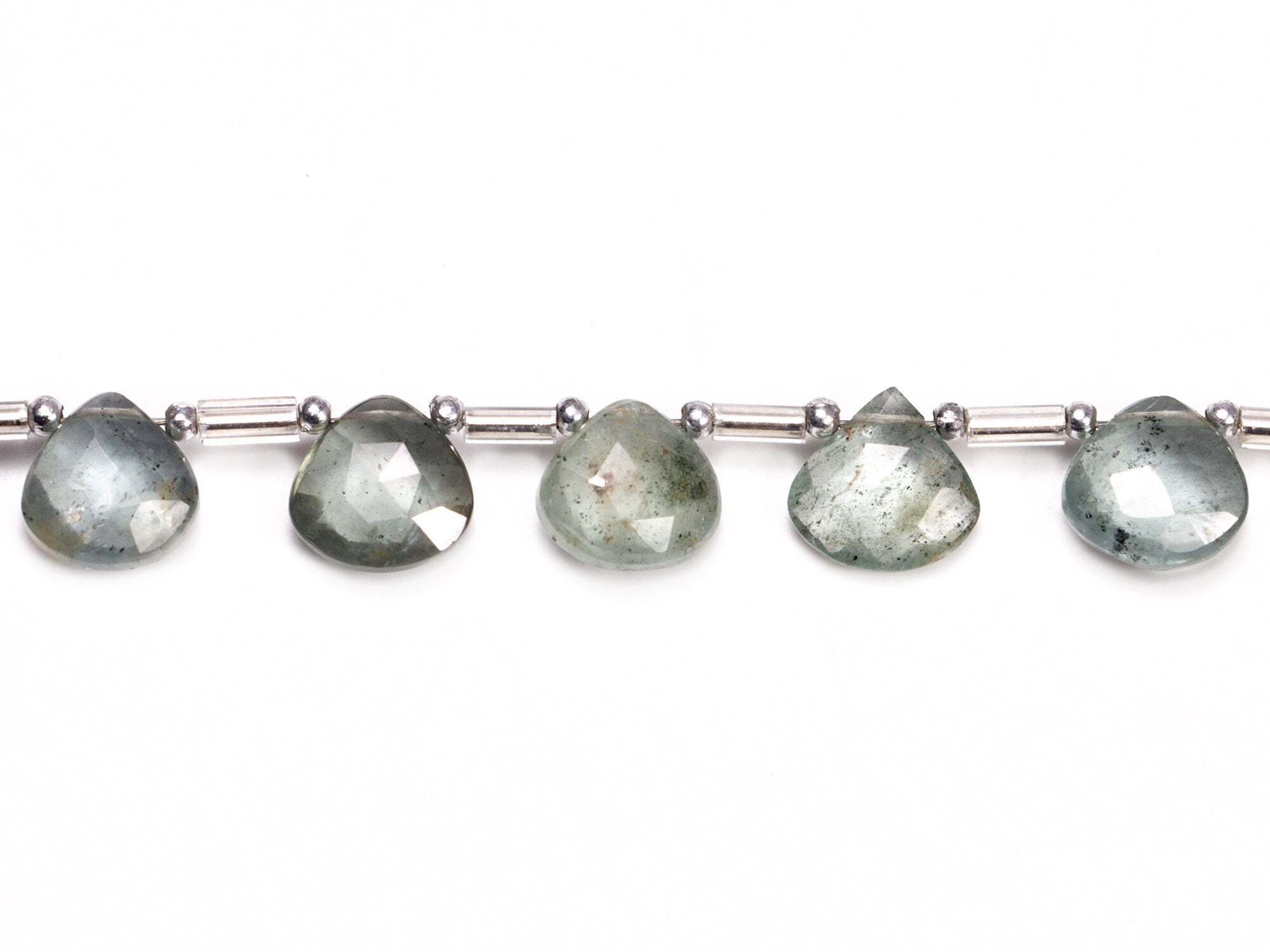 AA Quality Moss Aquamarine Faceted Heart Beads Briolettes, SKU2061