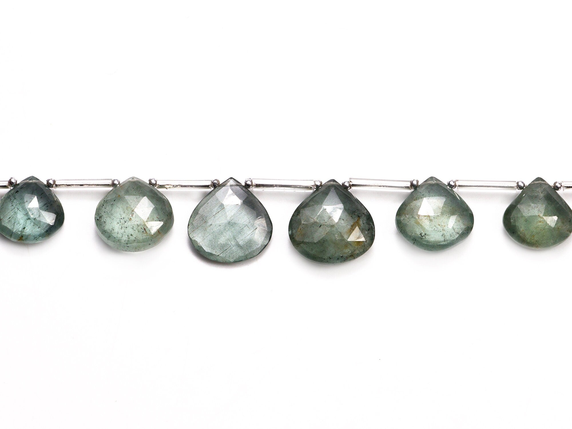 AA Quality Moss Aquamarine Faceted Heart Beads Briolettes, SKU2064