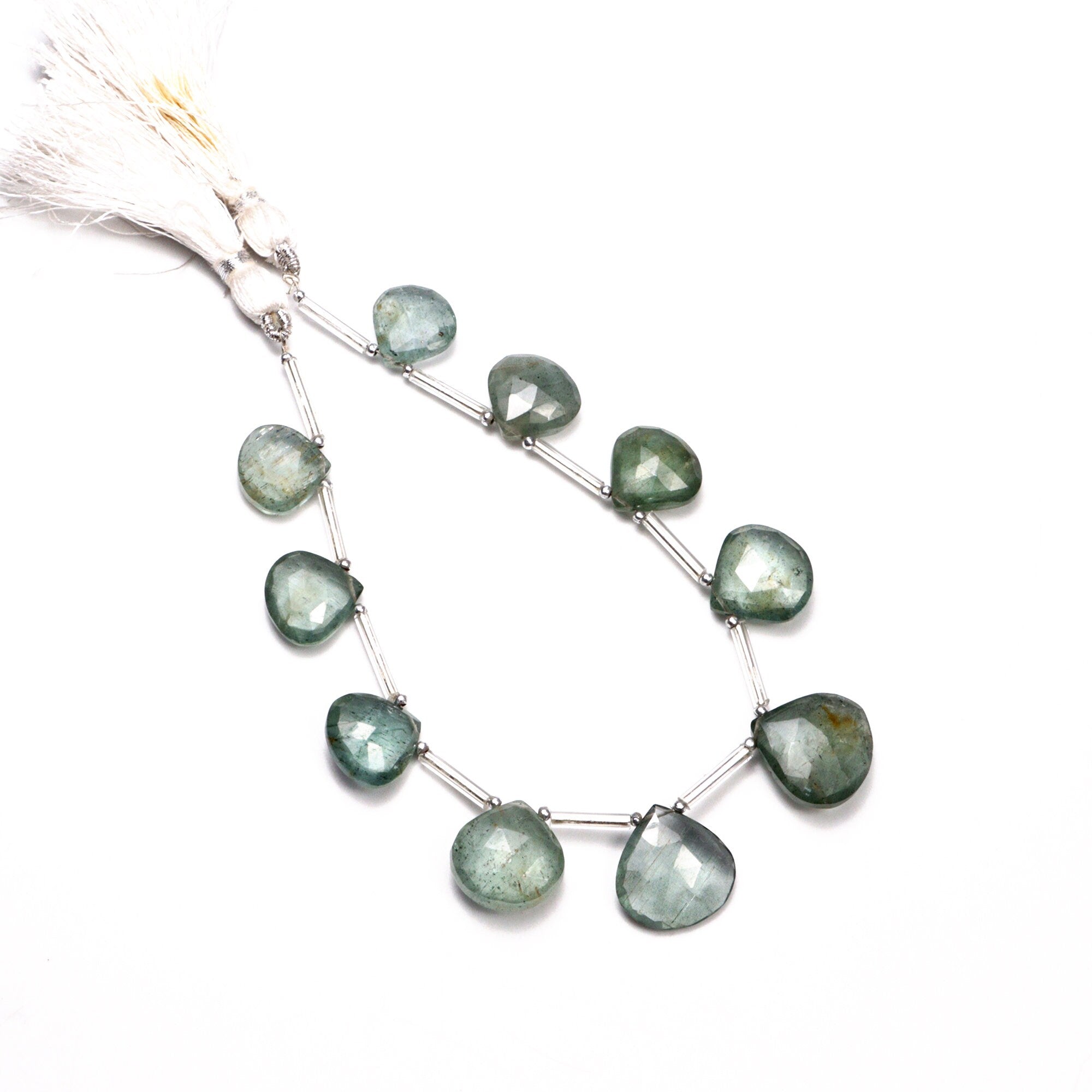AA Quality Moss Aquamarine Faceted Heart Beads Briolettes, SKU2064