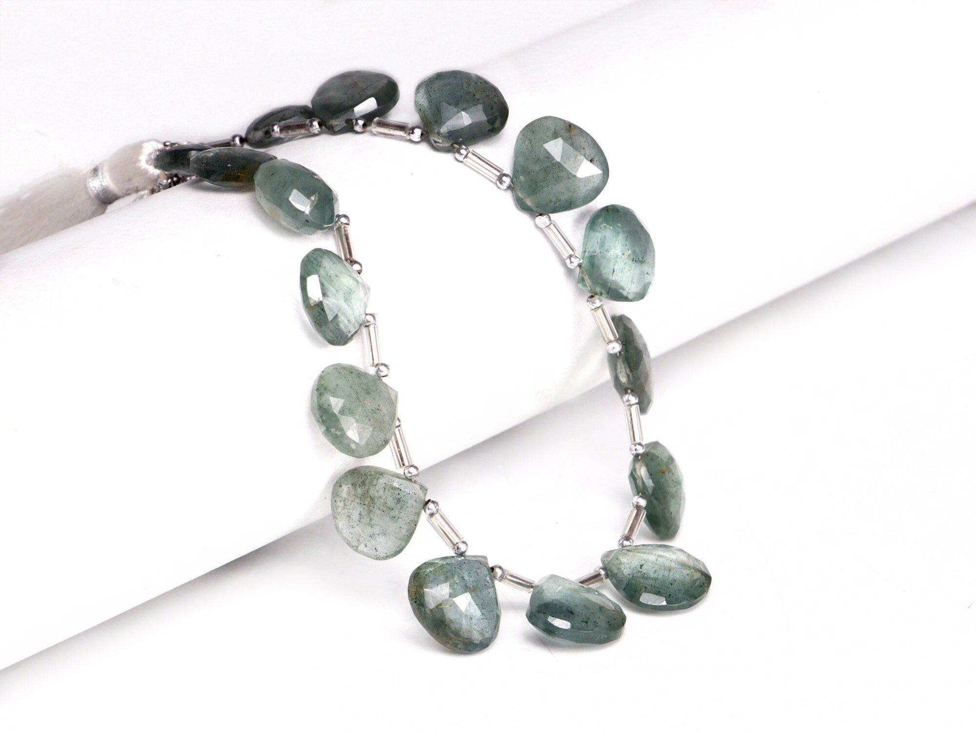 AA Quality Moss Aquamarine Faceted Heart Beads Briolettes, SKU2062