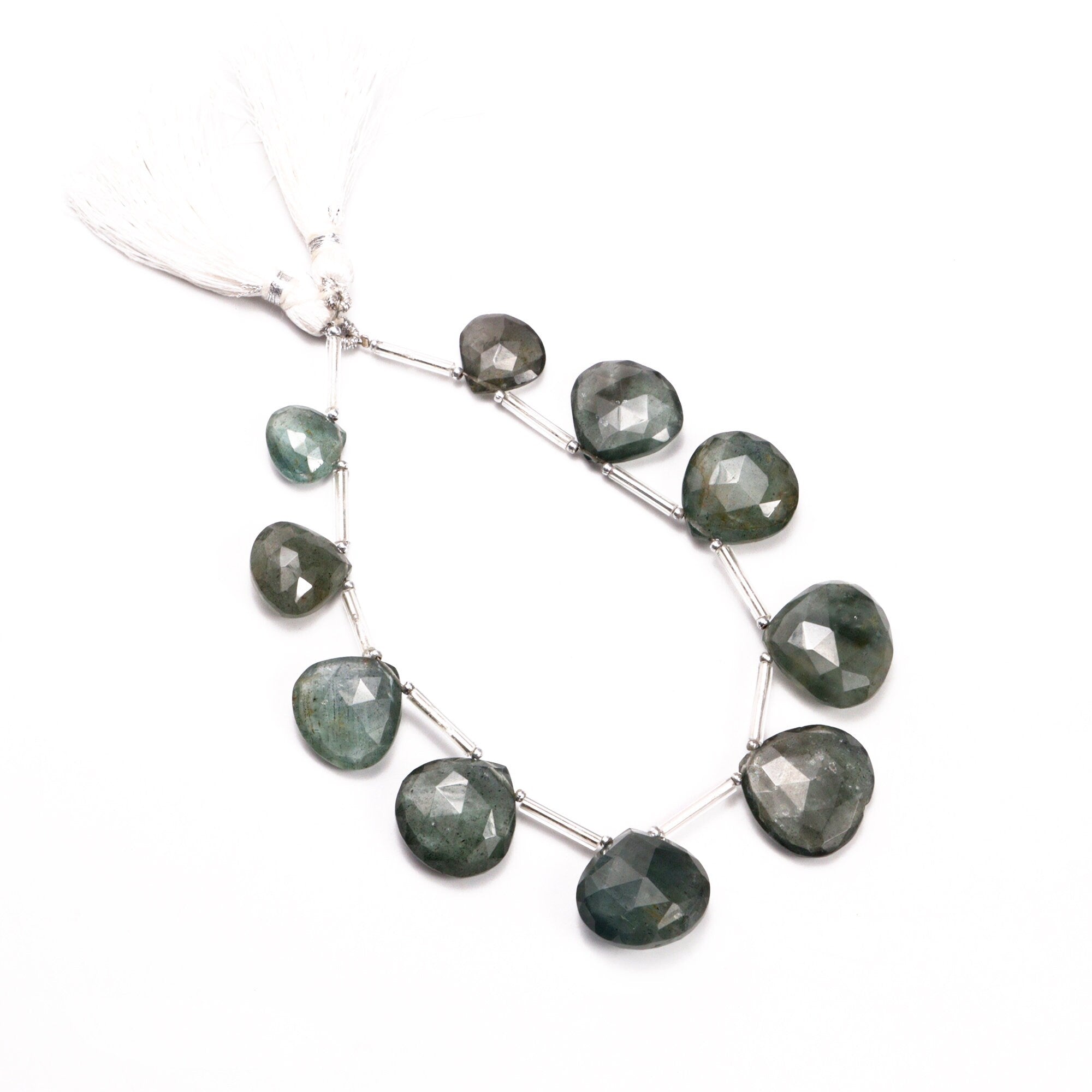 AA Quality Moss Aquamarine Faceted Heart Beads Briolettes, SKU2063