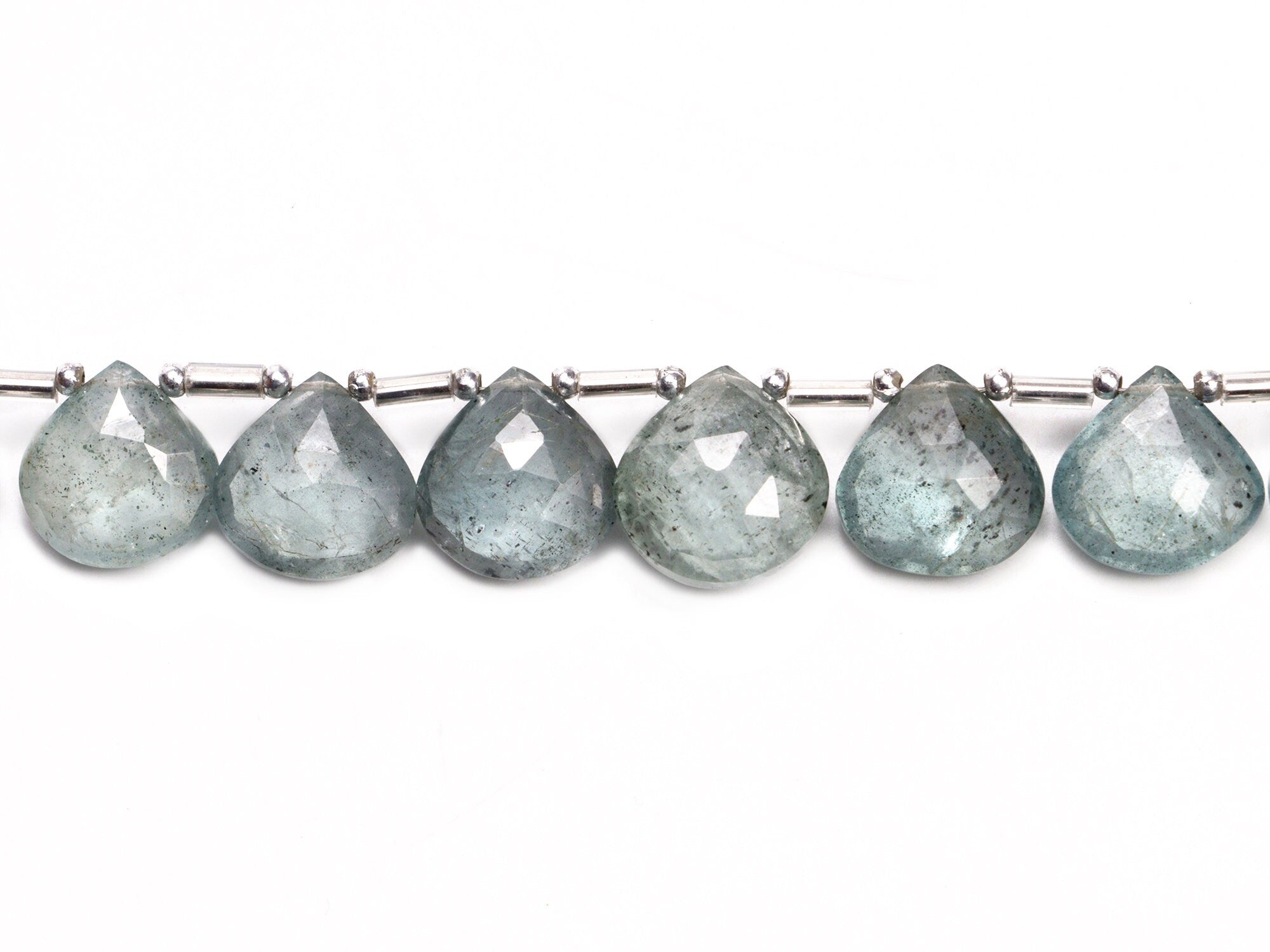 AA Quality Moss Aquamarine Faceted Heart Beads Briolettes, SKU2066