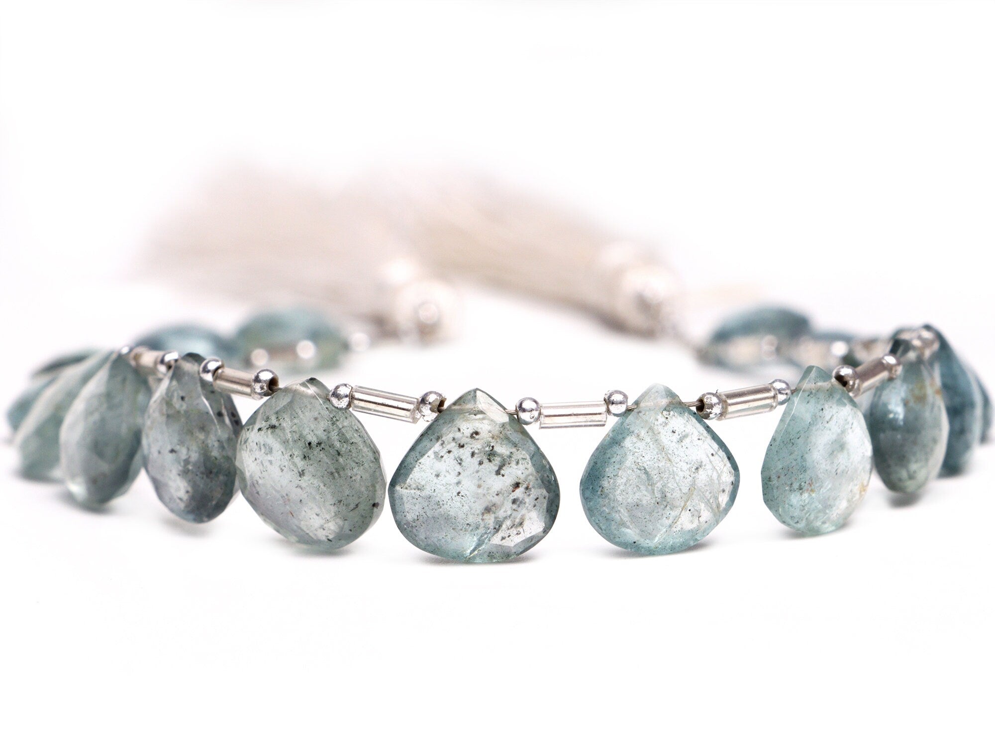 AA Quality Moss Aquamarine Faceted Heart Beads Briolettes, SKU2066