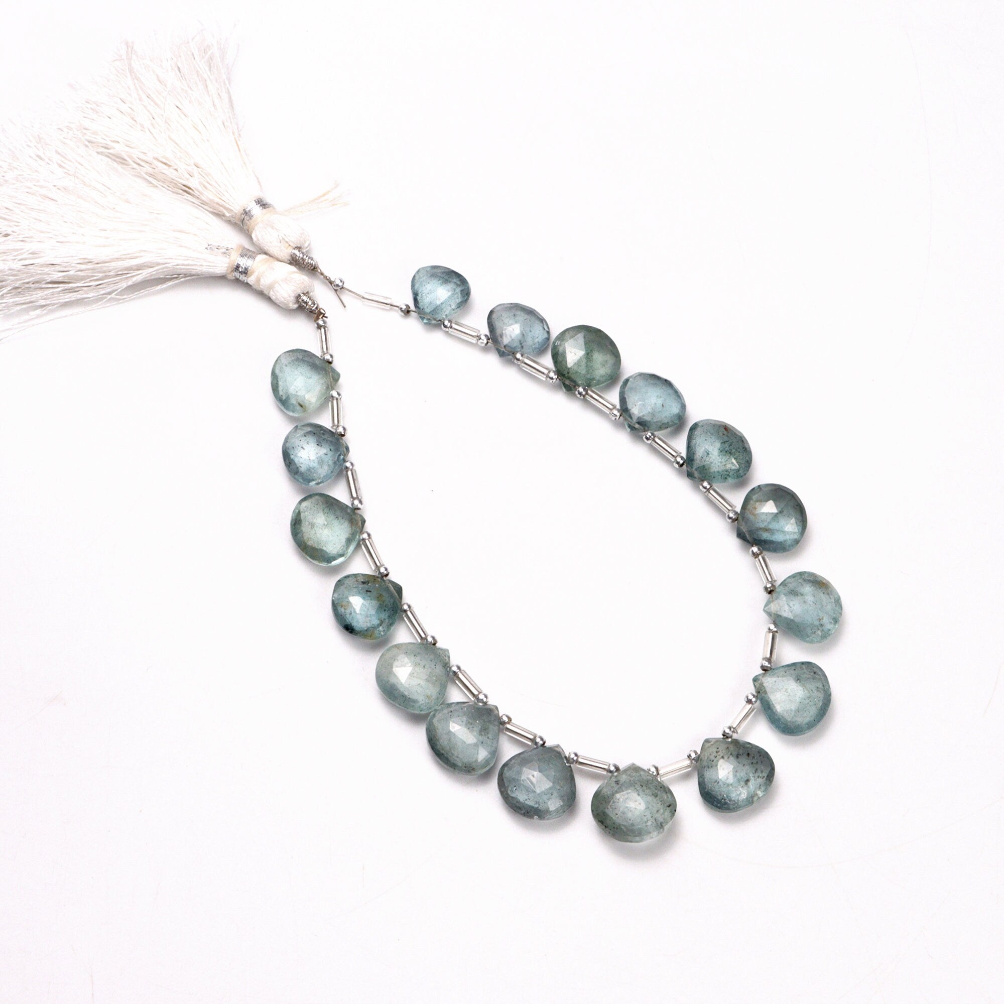 AA Quality Moss Aquamarine Faceted Heart Beads Briolettes, SKU2066