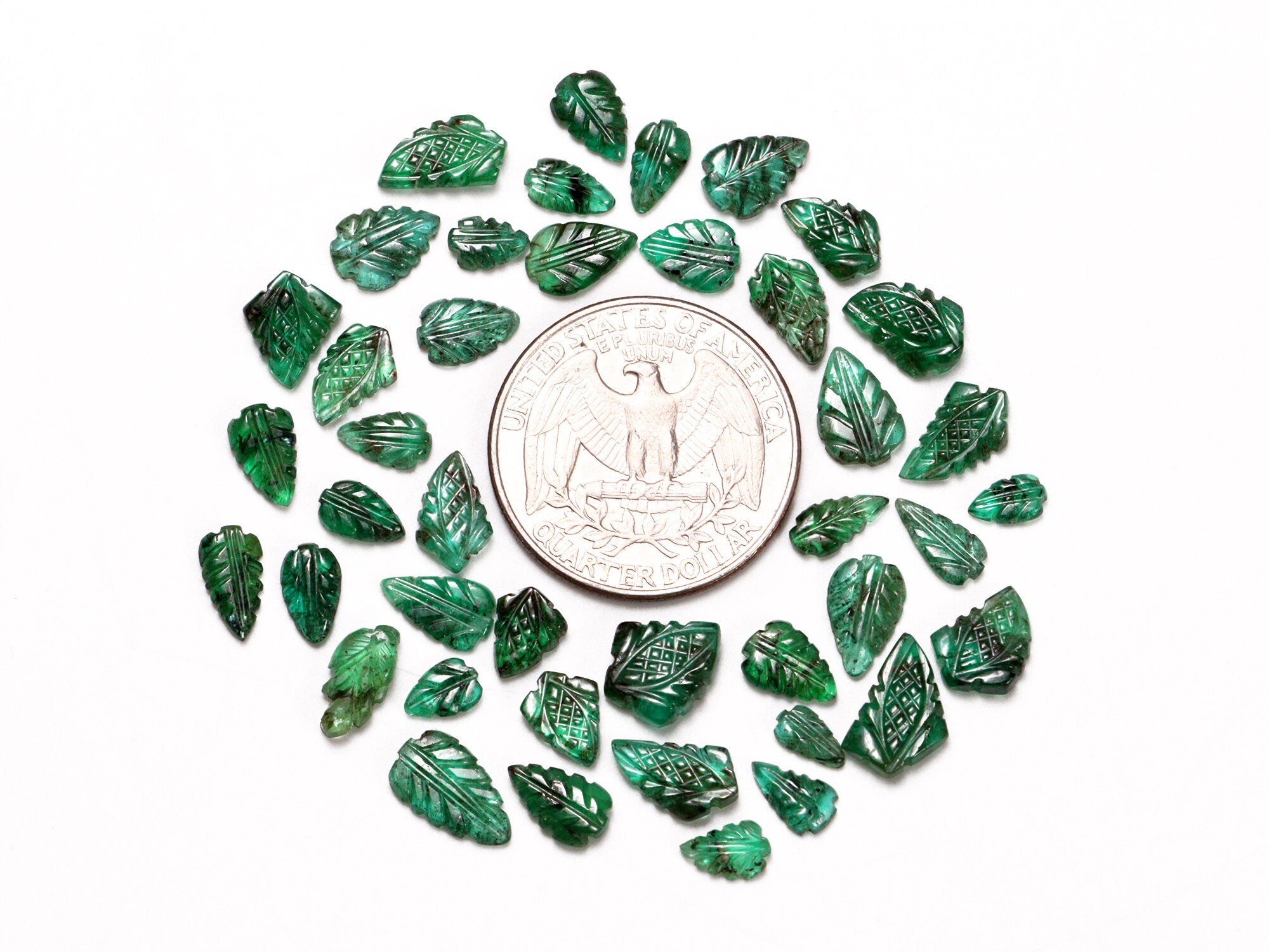 AA Quality Emerald Leaf Carving Gemstone Lot, SKU2089