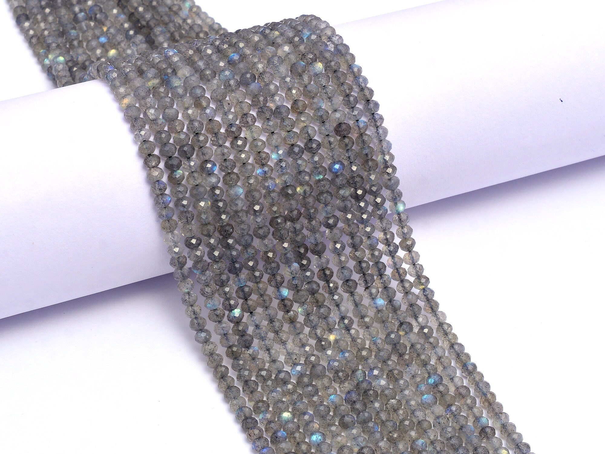 Natural Labradorite Faceted Rondelle Beads, 4 mm, SKU962