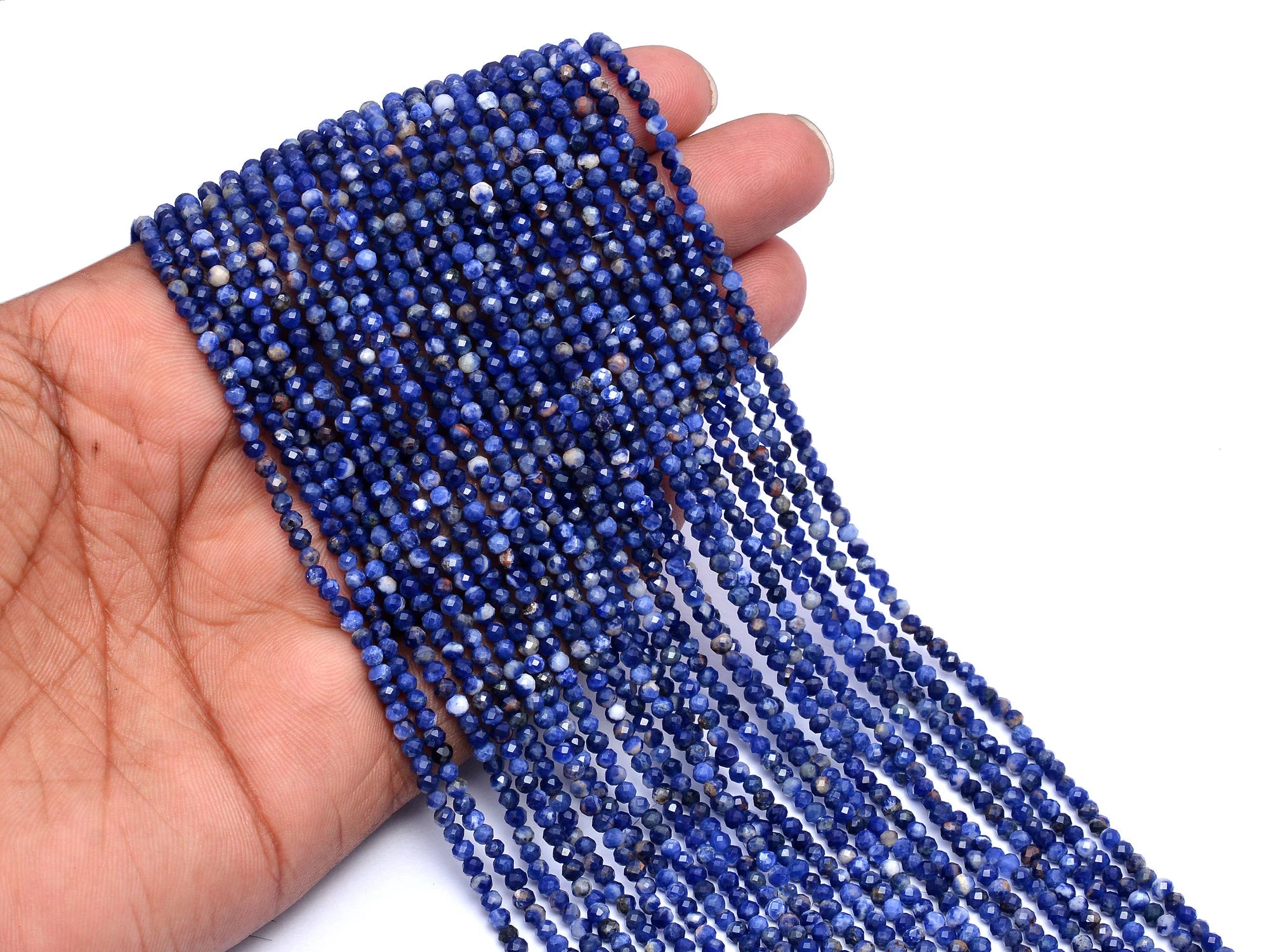Natural Sodalite Micro Faceted Round Balls Beads, 3 mm, SKU967