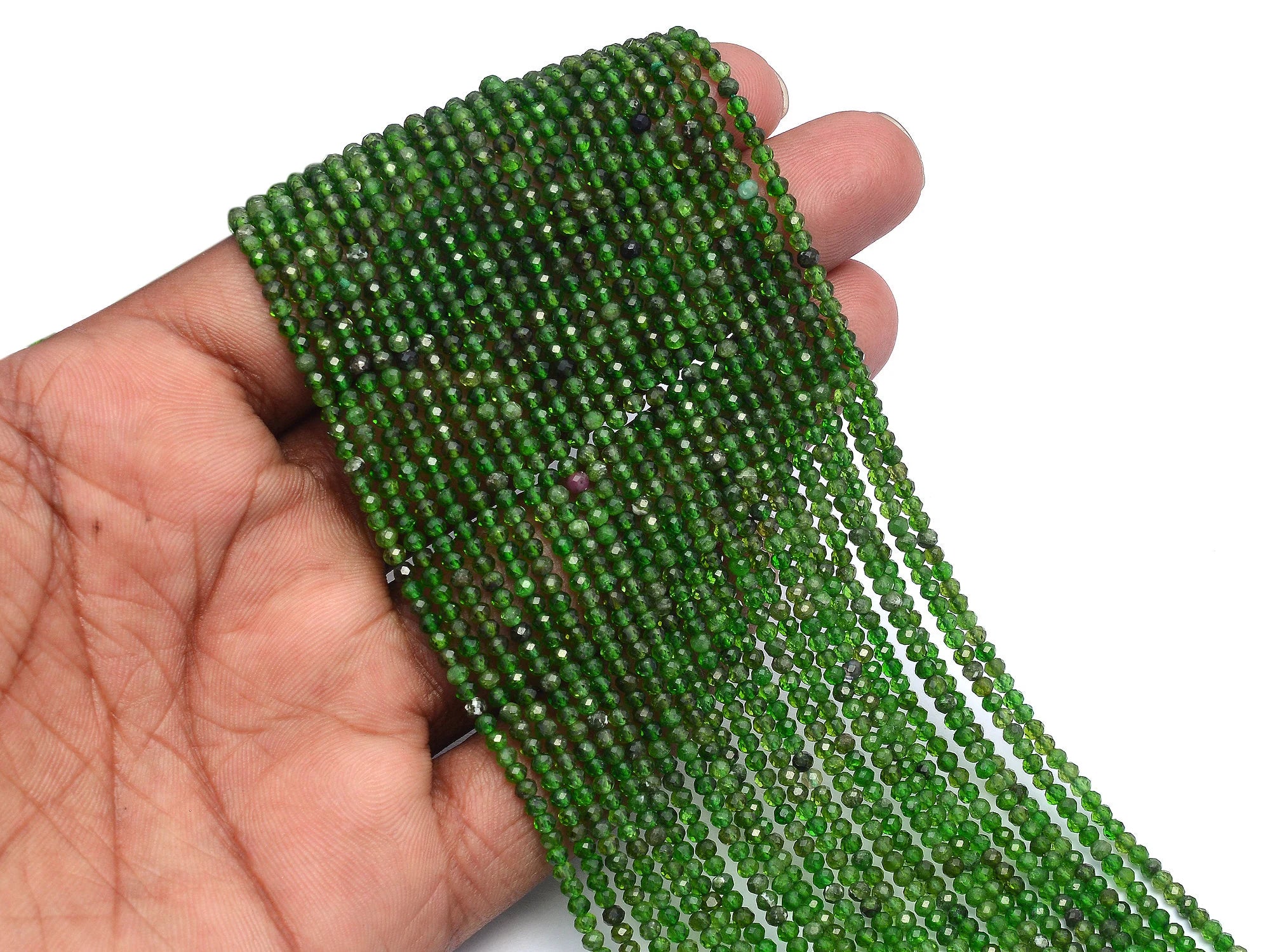 Natural Chrome Diopside Micro Faceted Round Balls Beads, 2.5 mm To 3 mm, SKU968