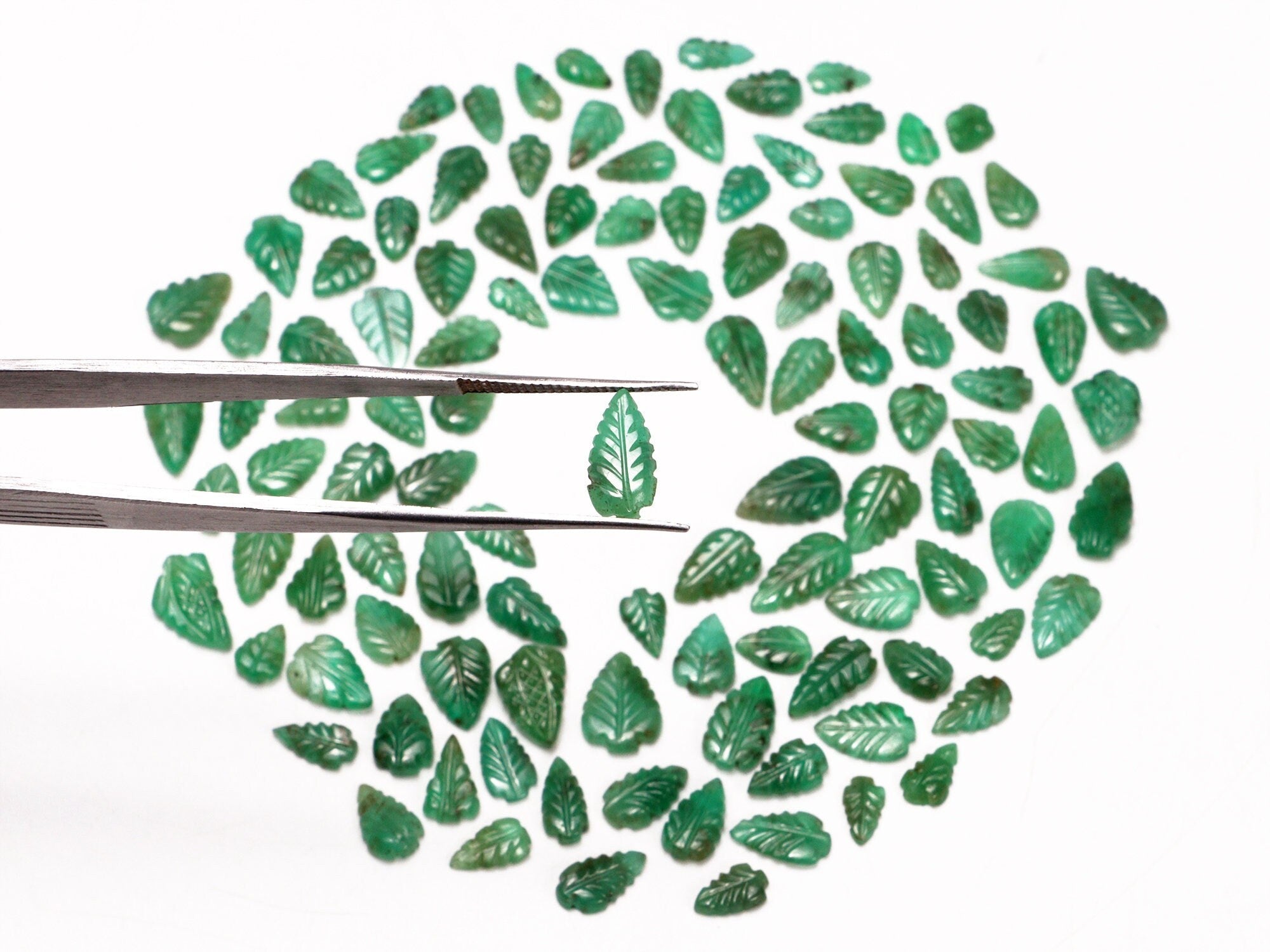 Green Emerald Leaf Carving Loose Gemstone, 4.5x6 mm To 7x10 mm, SKU2105