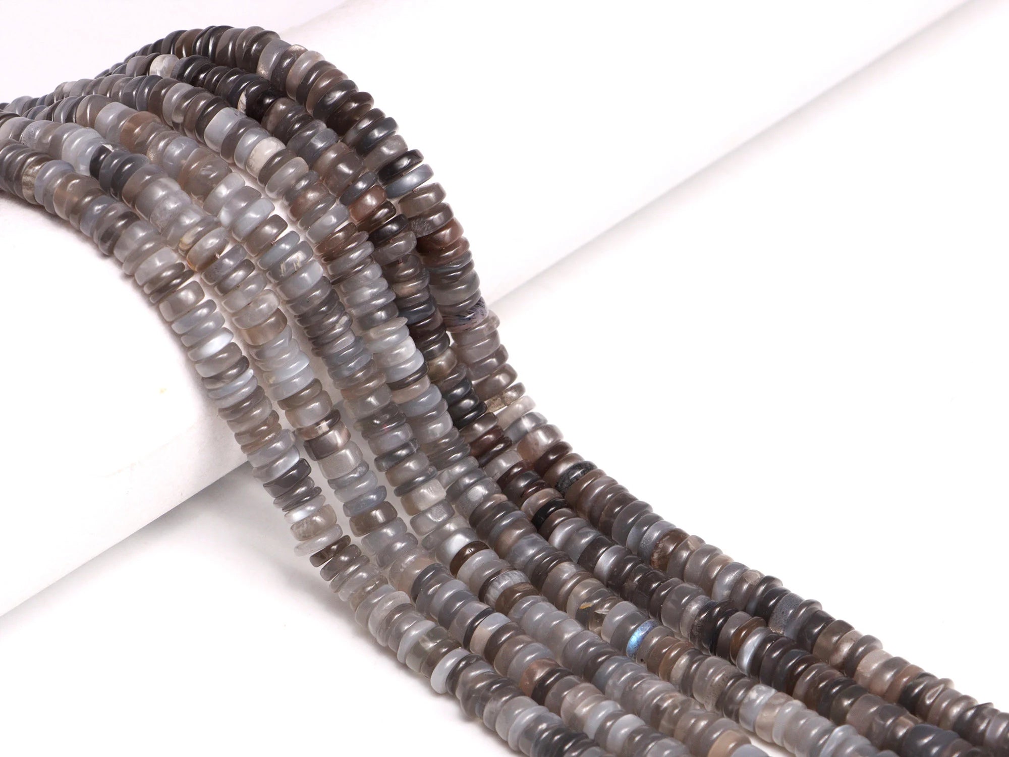 AA Quality Grey Moonstone Smooth Heishi Beads, SKU2077