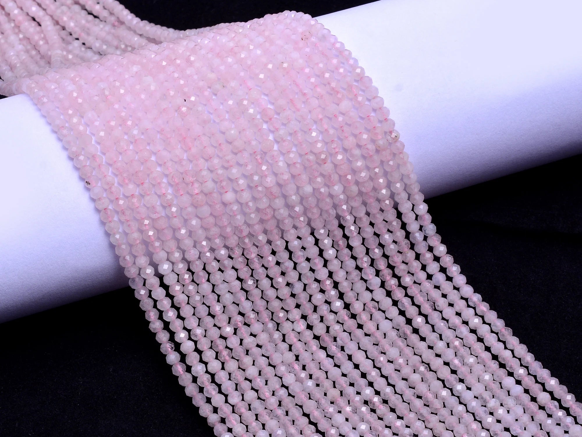 Natural Morganite Micro Faceted Rondelle Beads, 3 mm, SKU972