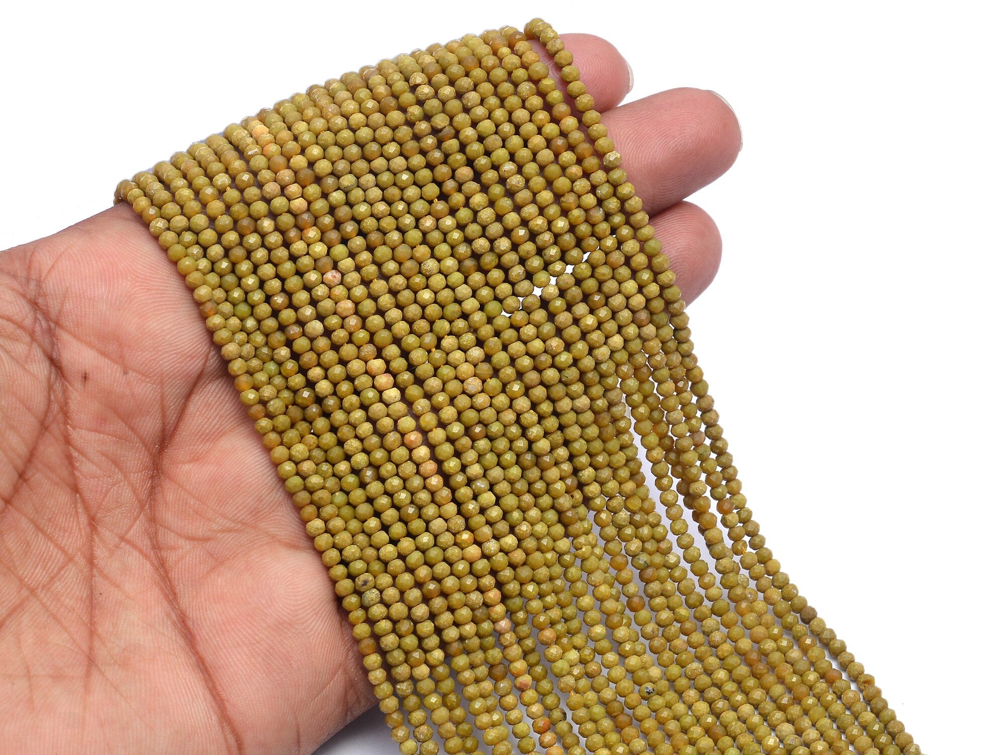 Natural Green Opal Faceted Rondelle Beads, 3 mm, SKU975