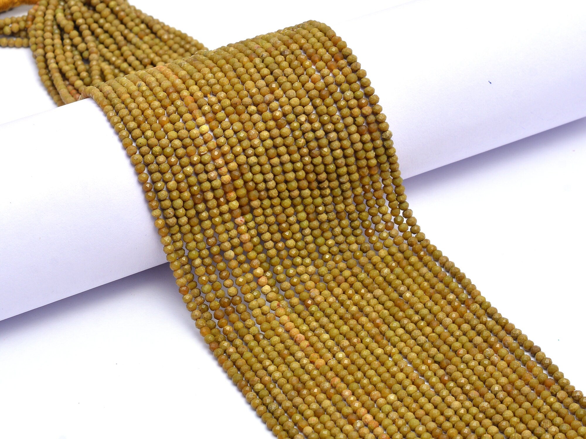 Natural Green Opal Faceted Rondelle Beads, 3 mm, SKU975