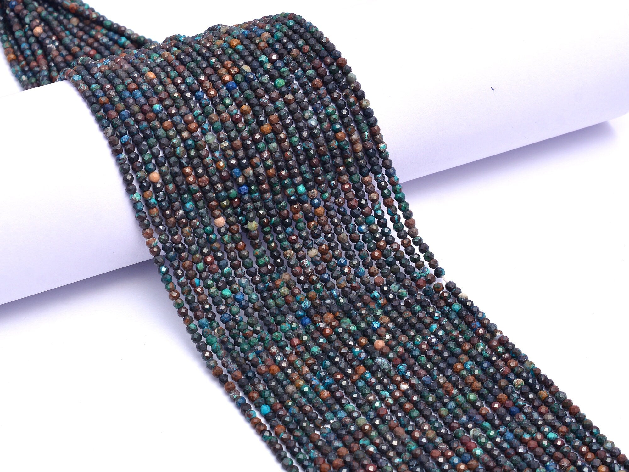Natural Chrysocolla Faceted Rondelle Beads, 3 mm, SKU976