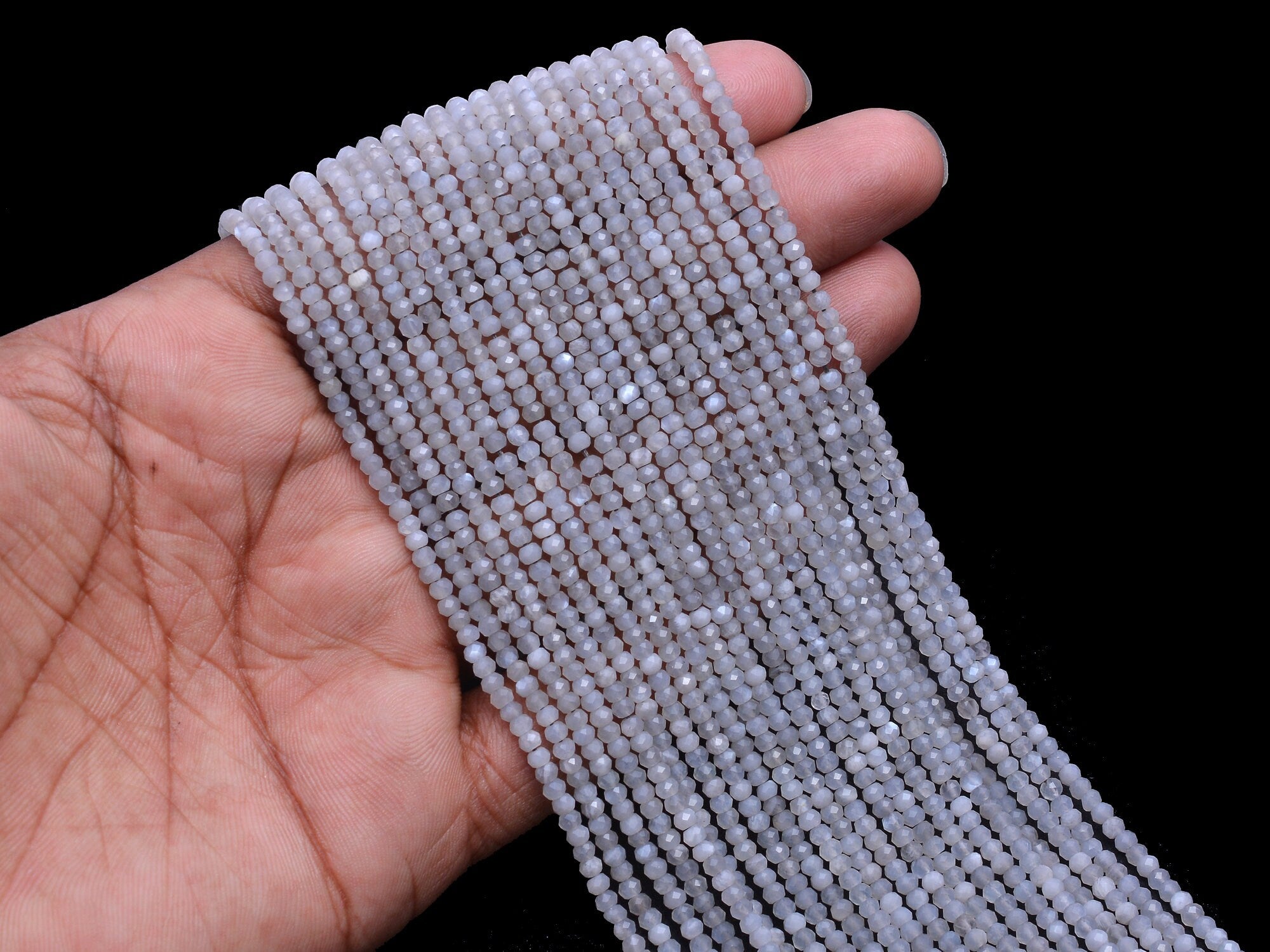 Natural Grey Moonstone Faceted Rondelle Beads, 3 mm, SKU979