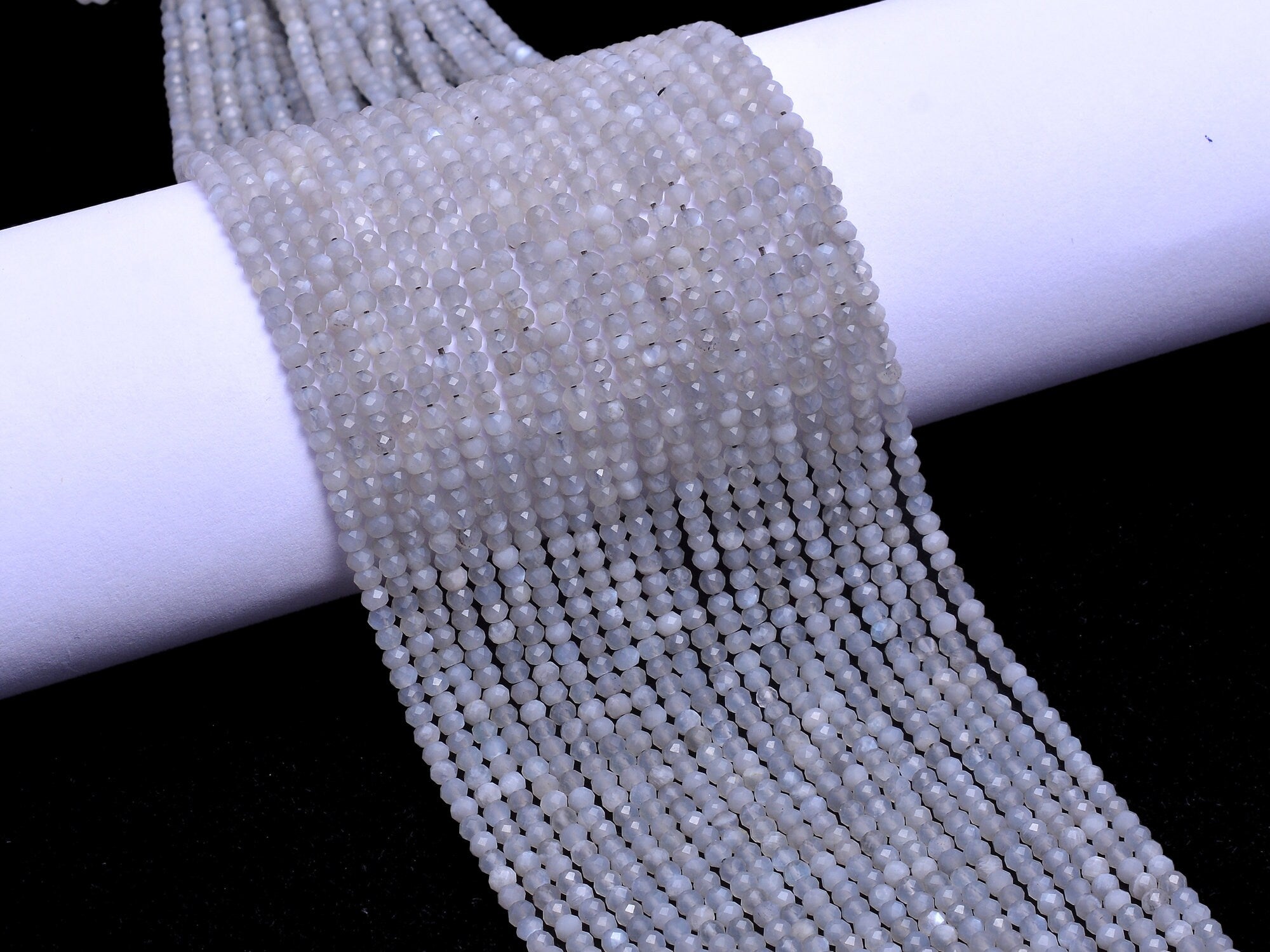Natural Grey Moonstone Faceted Rondelle Beads, 3 mm, SKU979