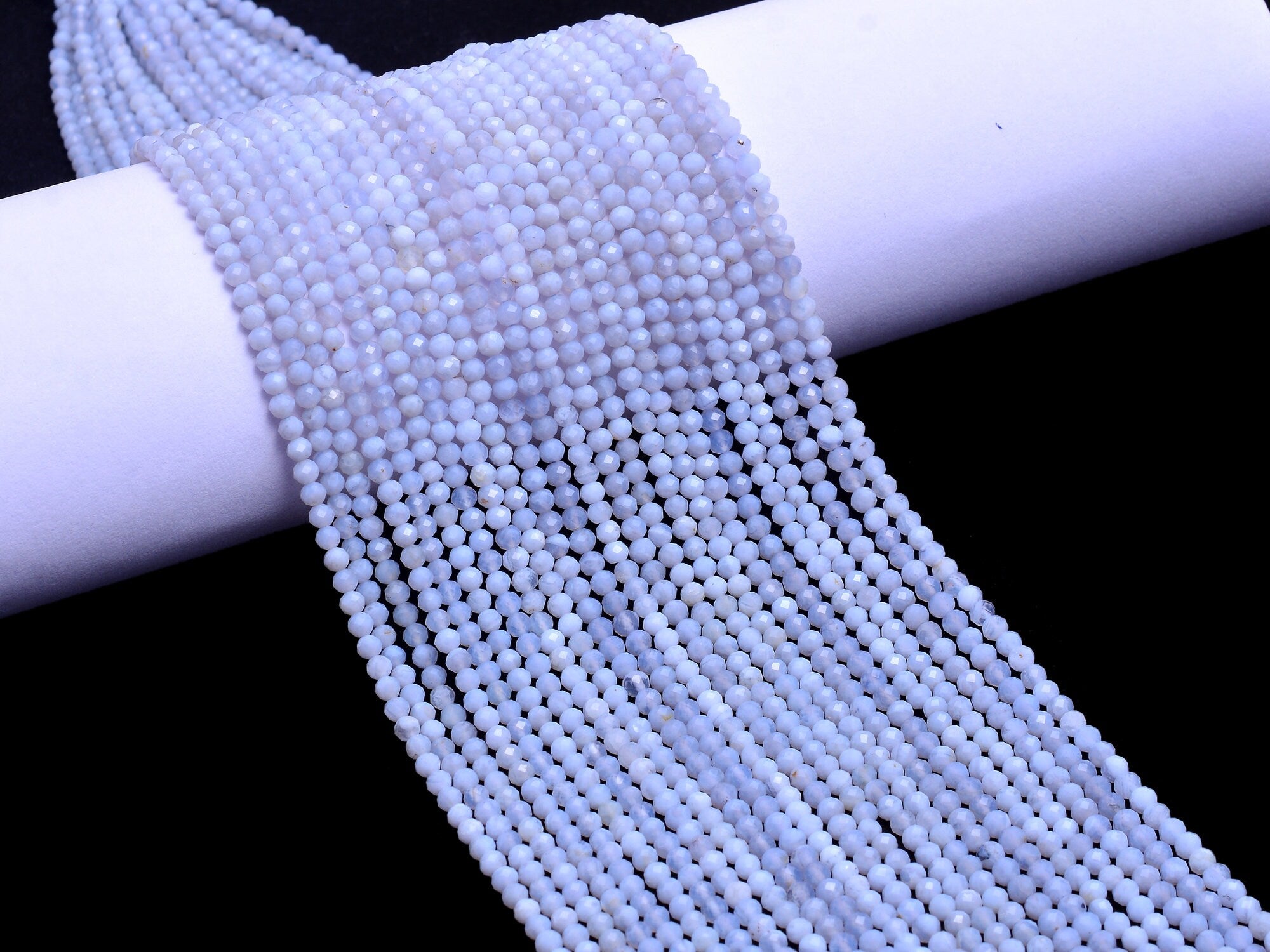 Blue Chalcedony Faceted Round Balls Beads, 3 mm, SKU980