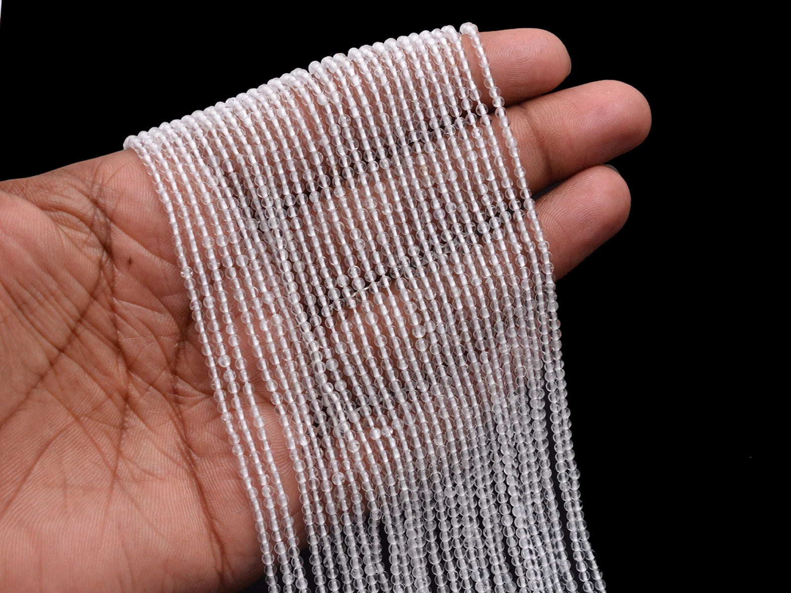 White Crystal Smooth Micro Round Beads, 2 mm, 16 Inch, SKU718