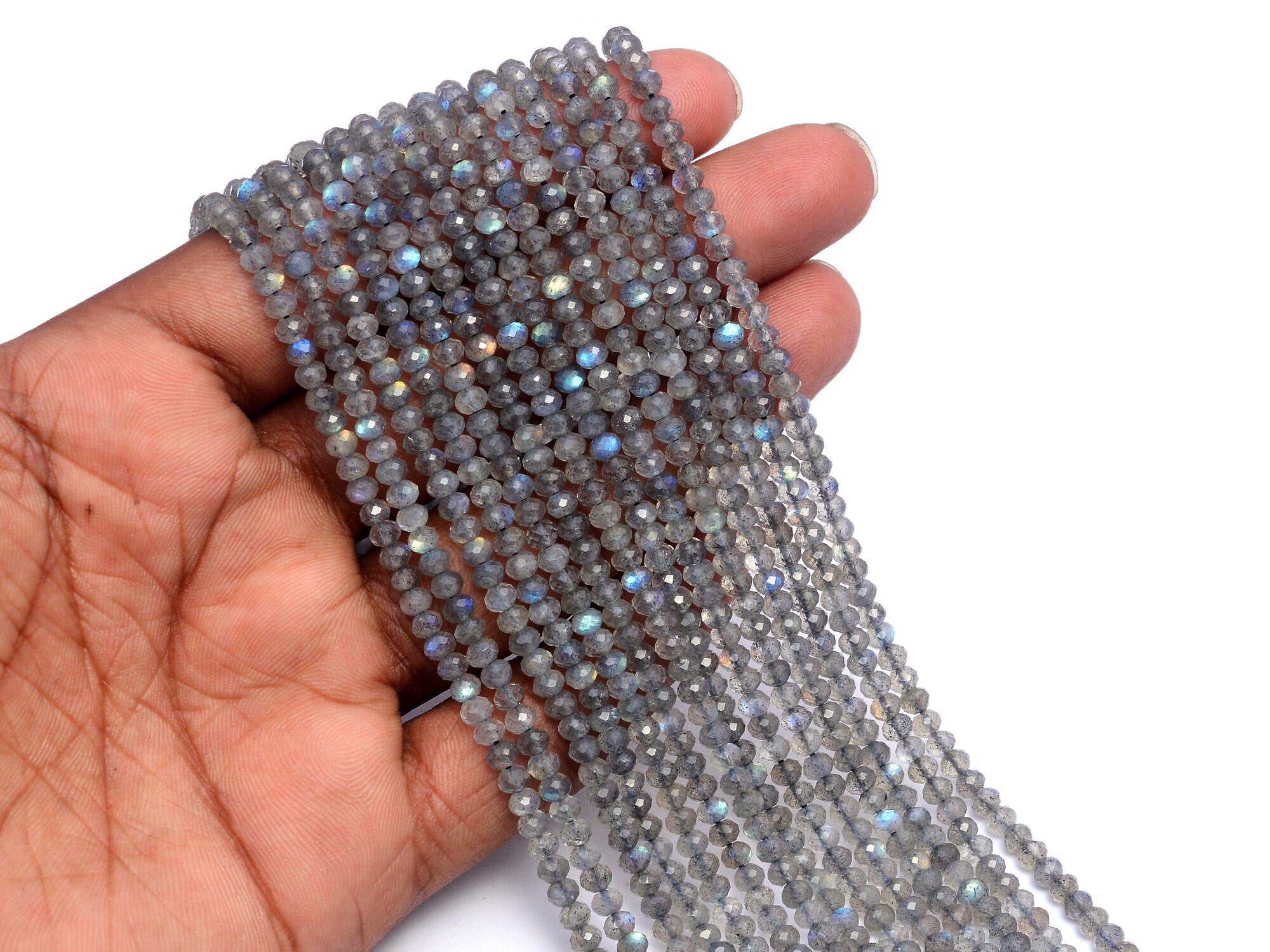 Natural Labradorite Faceted Rondelle Beads, 4 mm, SKU962