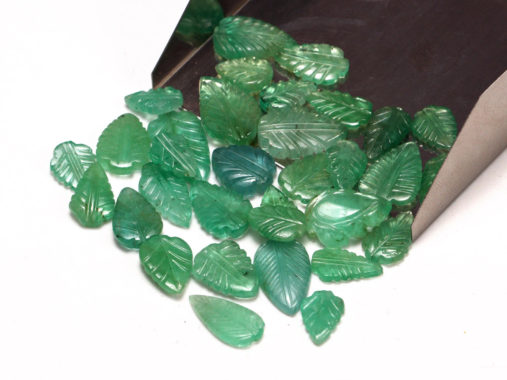 Green Emerald Leaf Carving Loose Gemstone, 6x9 mm To 9x15 mm, SKU2101