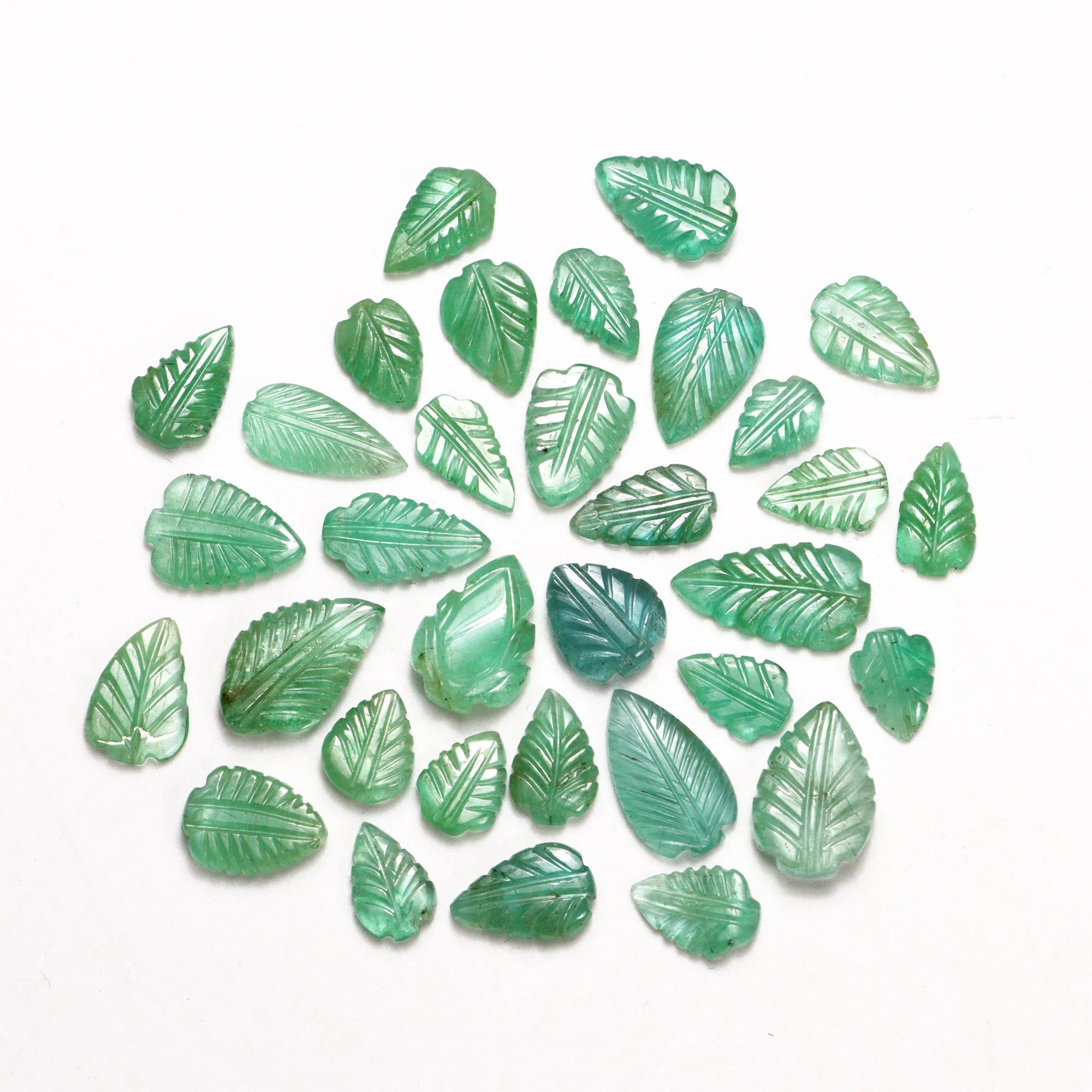 Green Emerald Leaf Carving Loose Gemstone, 6x9 mm To 9x15 mm, SKU2101