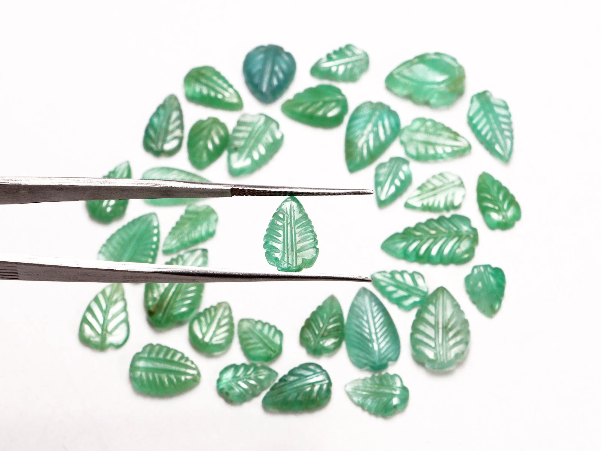 Green Emerald Leaf Carving Loose Gemstone, 6x9 mm To 9x15 mm, SKU2101