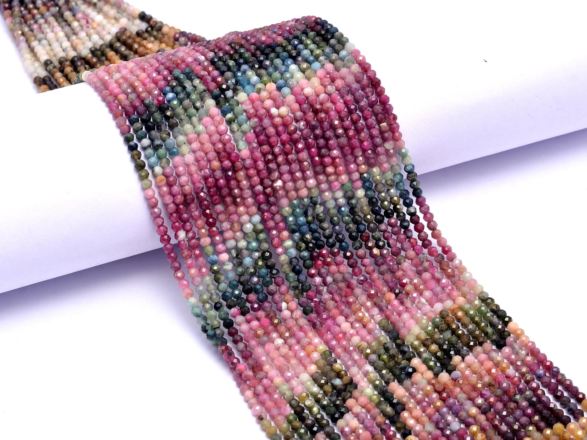 Natural Multi Tourmaline Micro Faceted Round Balls Beads, 3 mm, SKU971
