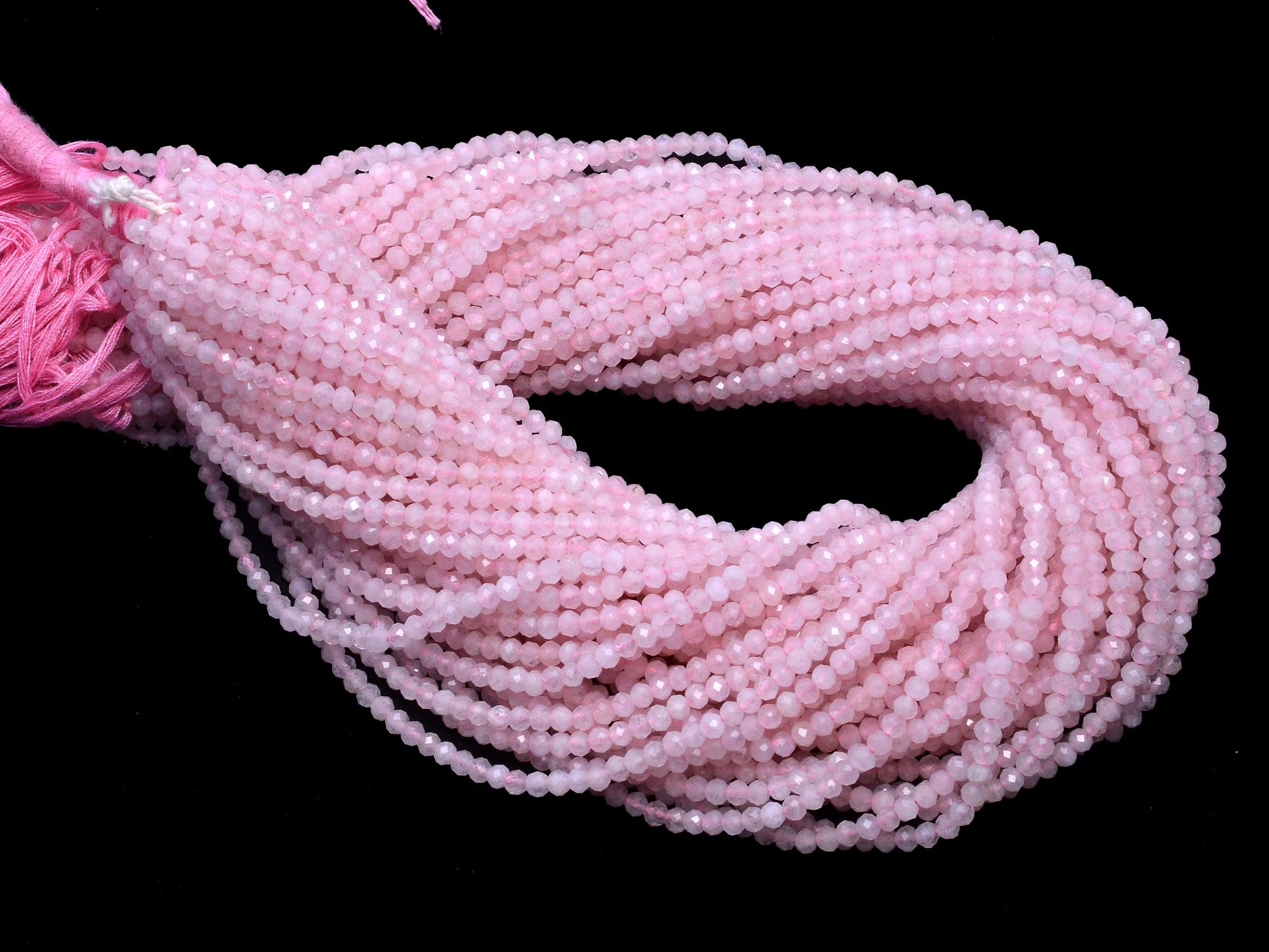 Natural Morganite Micro Faceted Rondelle Beads, 3 mm, SKU972