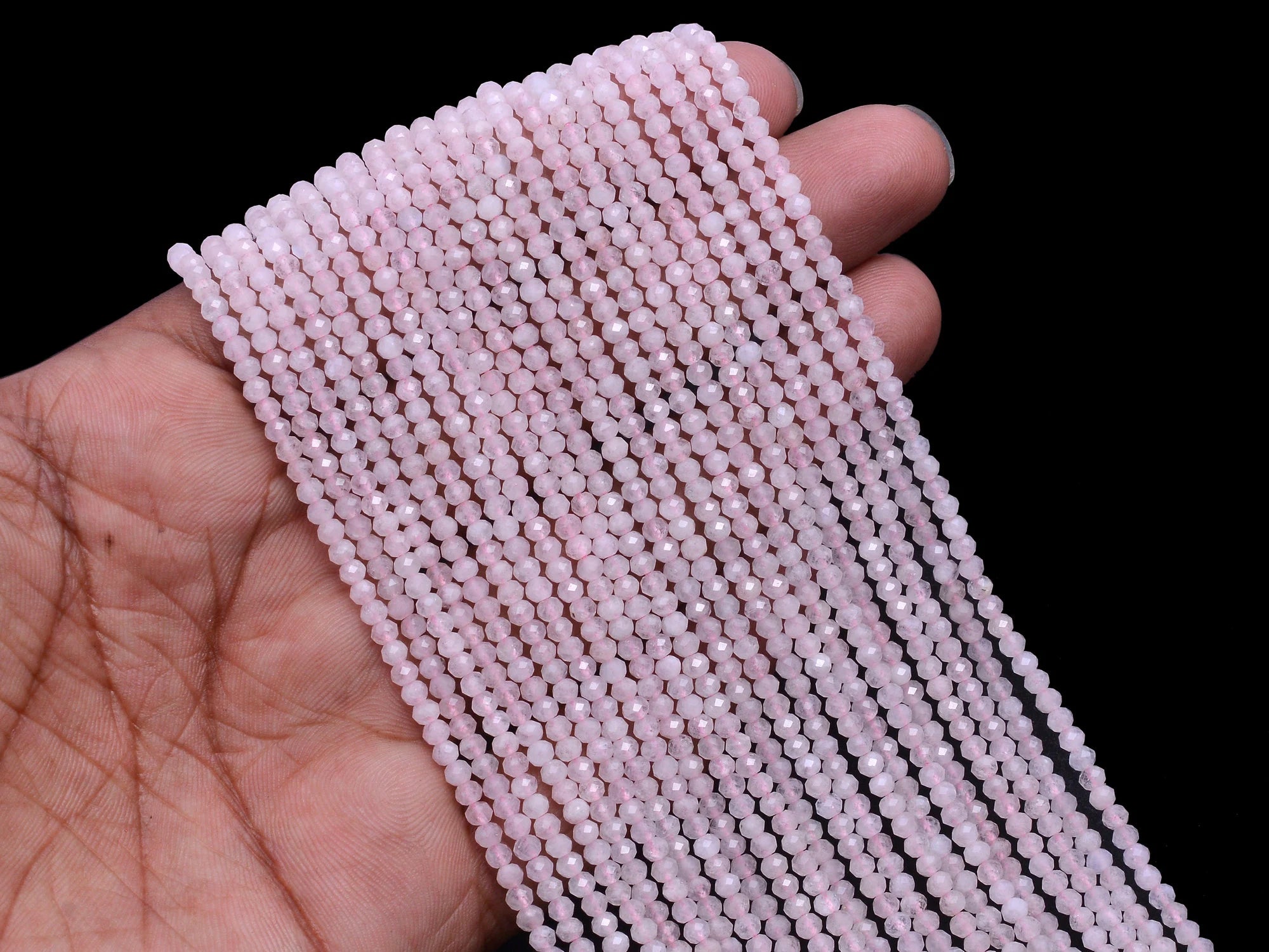 Natural Morganite Micro Faceted Rondelle Beads, 3 mm, SKU972