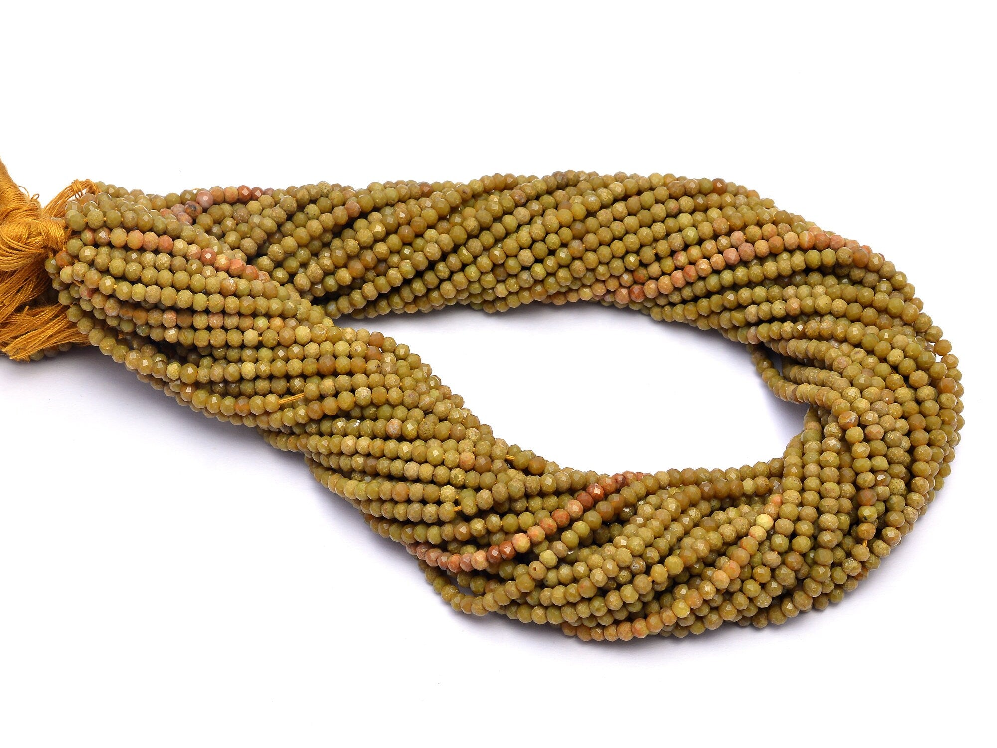 Natural Green Opal Faceted Rondelle Beads, 3 mm, SKU975