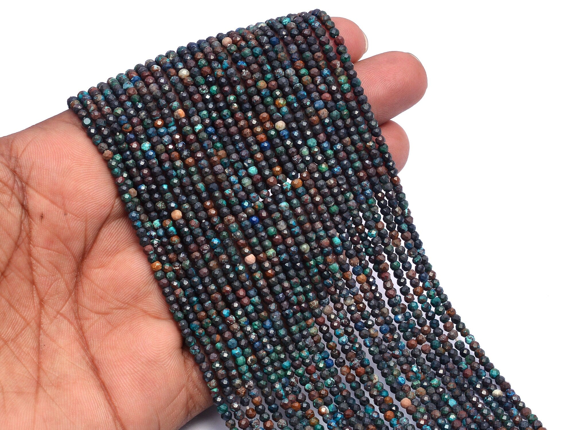 Natural Chrysocolla Faceted Rondelle Beads, 3 mm, SKU976