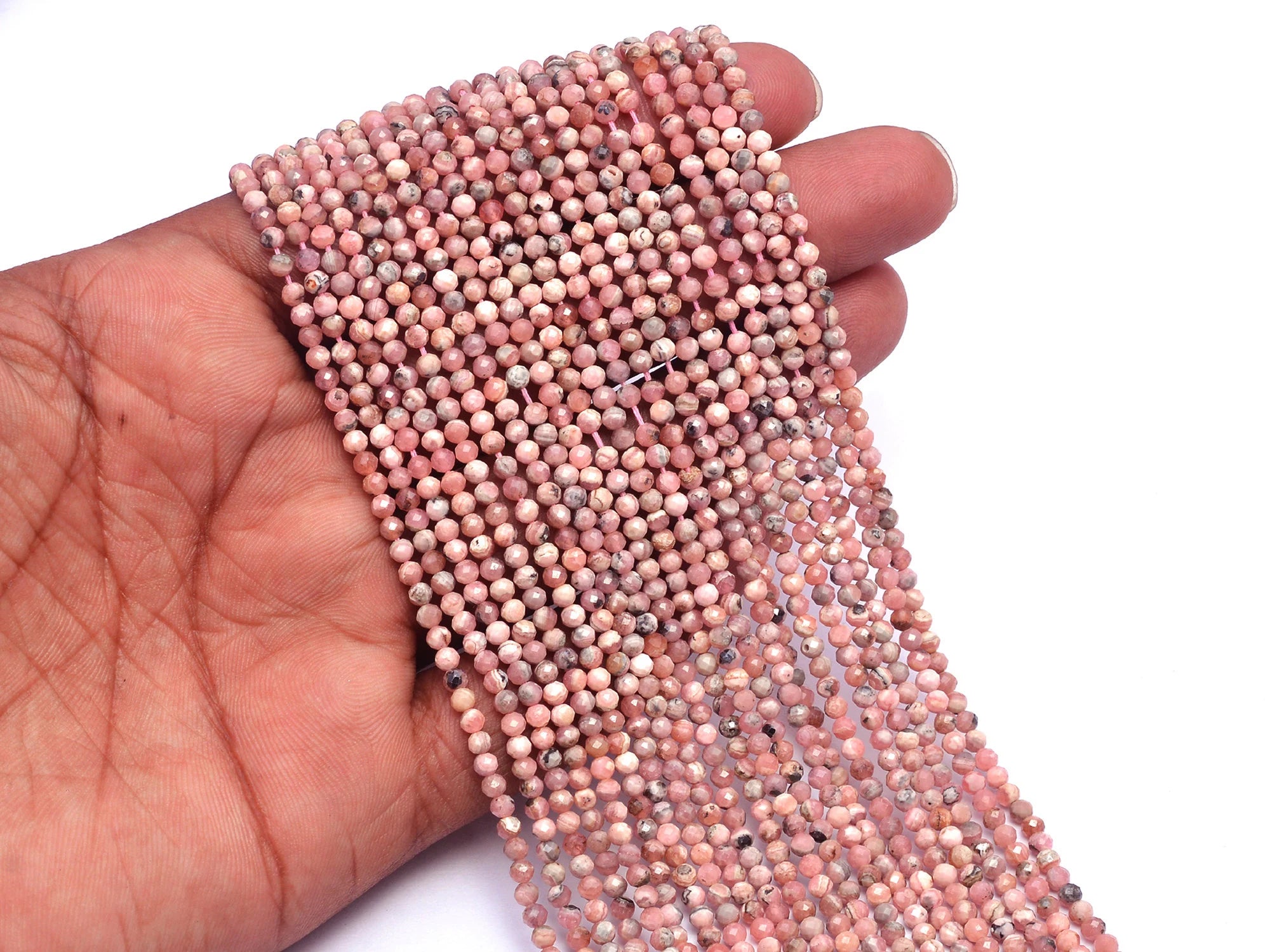 Natural Rhodochrosite Faceted Round Balls Beads, 3 mm, SKU977