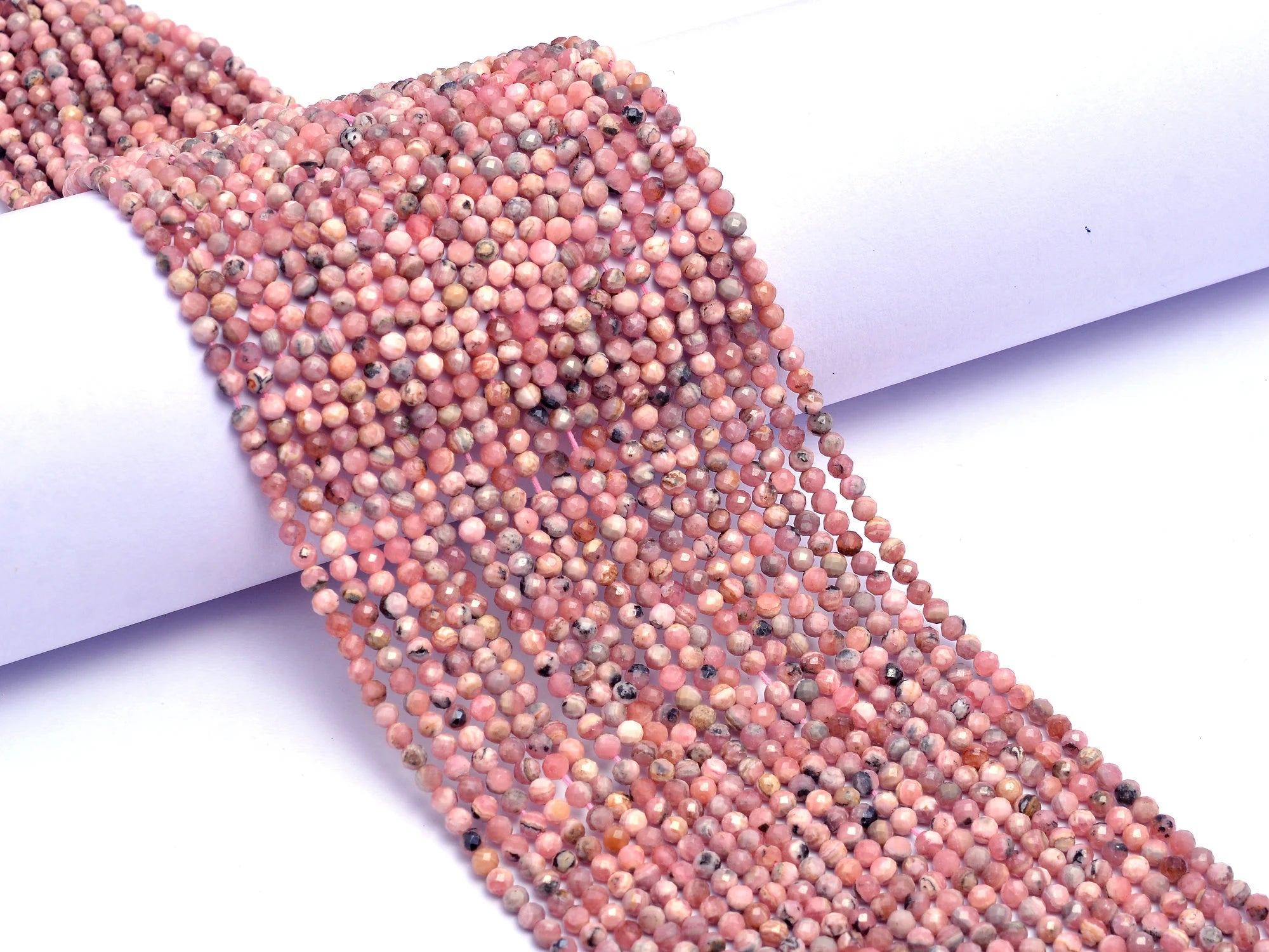 Natural Rhodochrosite Faceted Round Balls Beads, 3 mm, SKU977