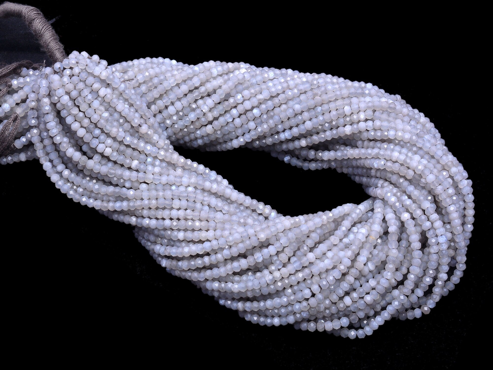 Natural Grey Moonstone Faceted Rondelle Beads, 3 mm, SKU979