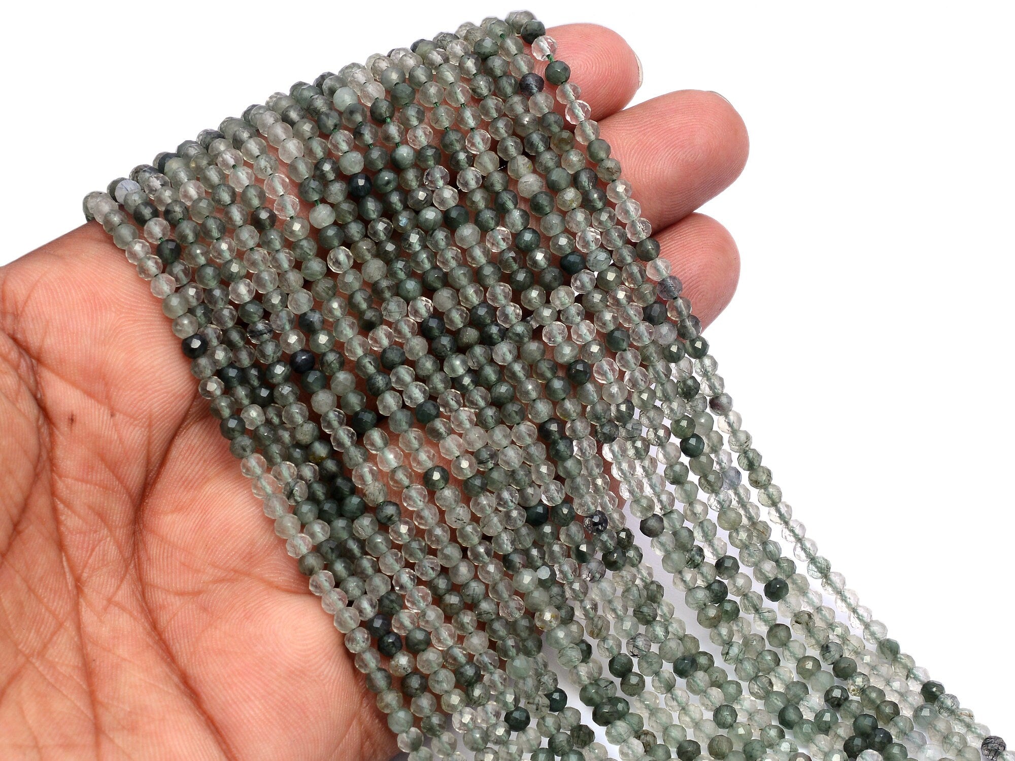 Green Rutile Faceted Rondelle Beads, 3.5 mm, SKU982