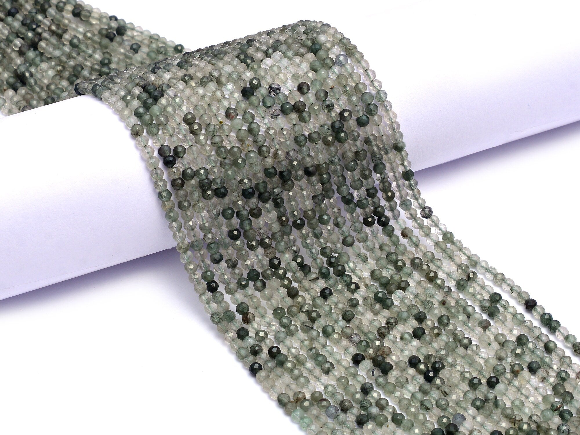 Green Rutile Faceted Rondelle Beads, 3.5 mm, SKU982