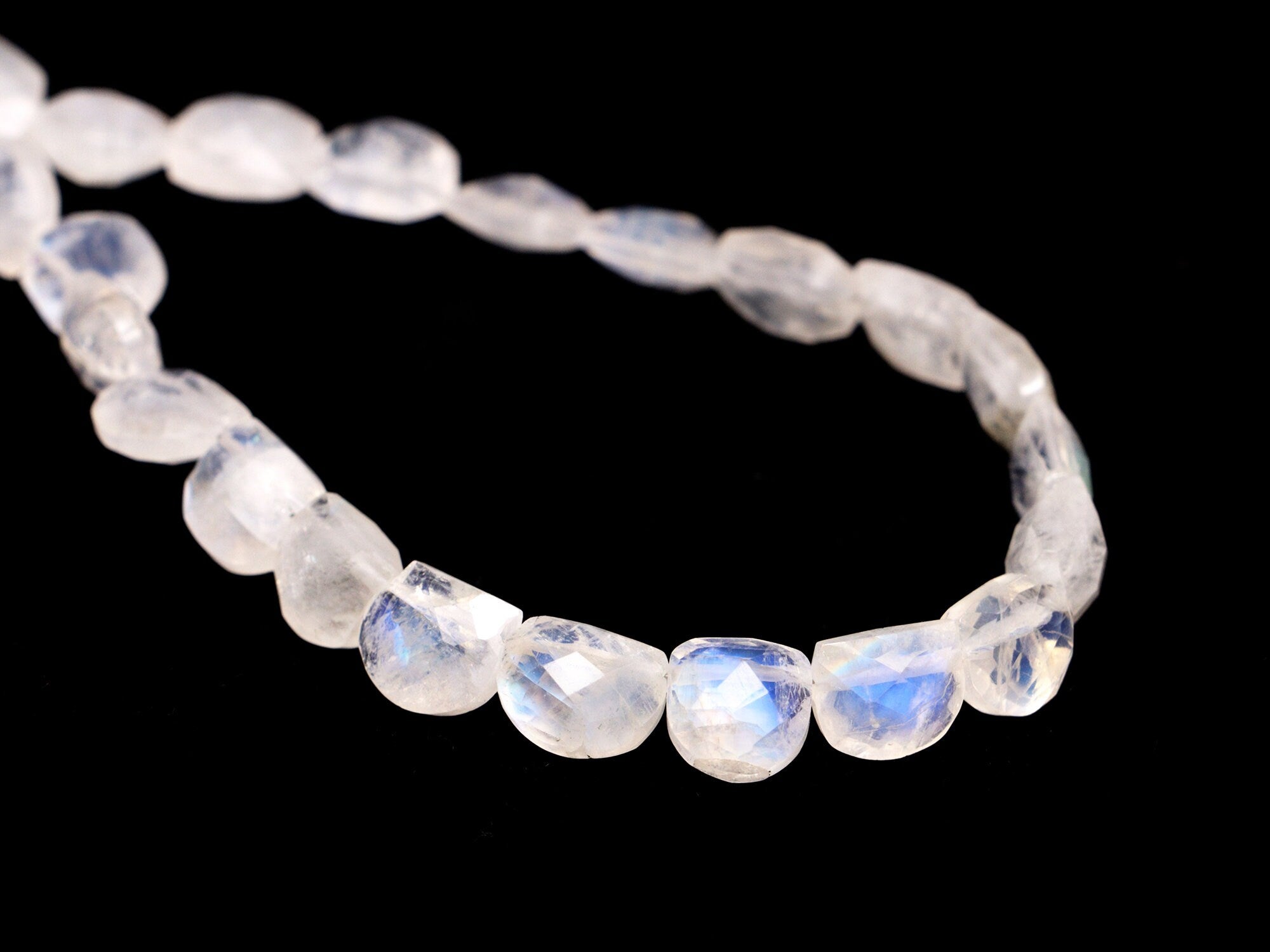 White Natural Beads, Rainbow Moonstone, Blue Flash Beads, Side Drill Beads, Faceted Gemstone, 8.5 Inches Moonstone Strand (SKU071)