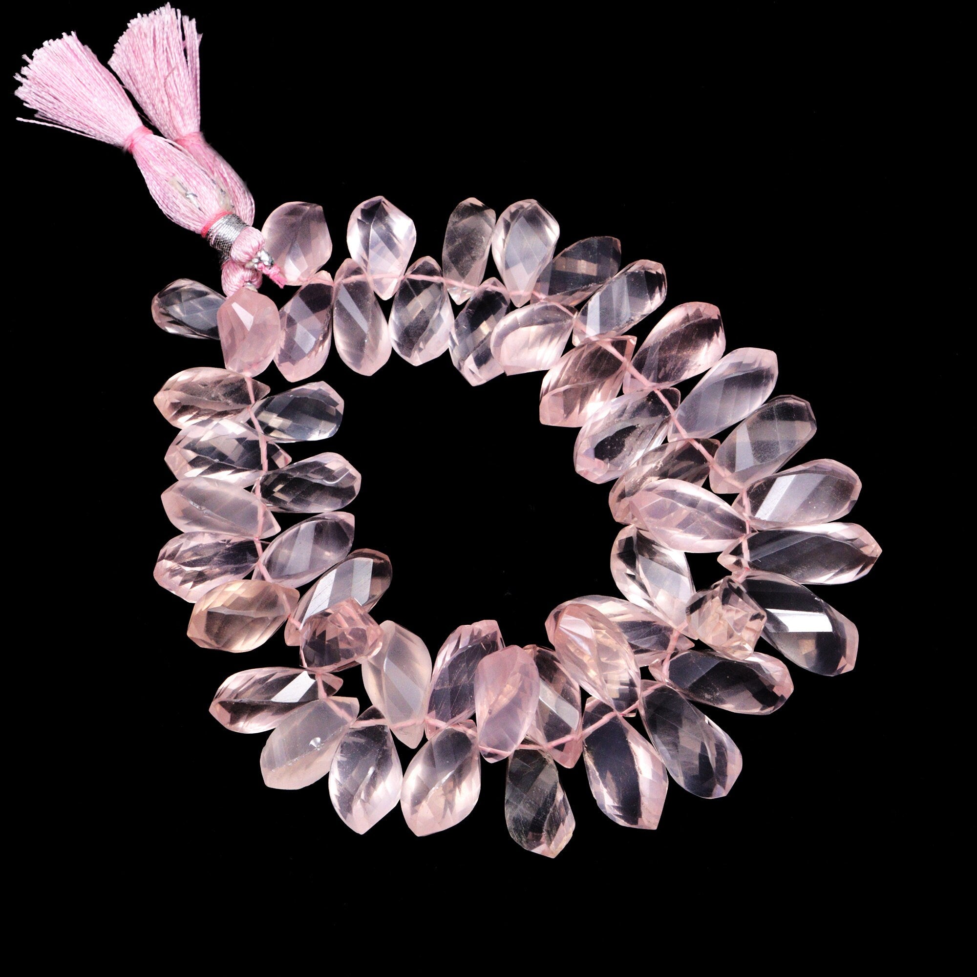 Natural Rose Quartz Faceted Twisted Drops Beads, Rose Quartz Drops, Rose Quartz Twisted Beads, White Quartz Drops, 8 Inch, SKU 130