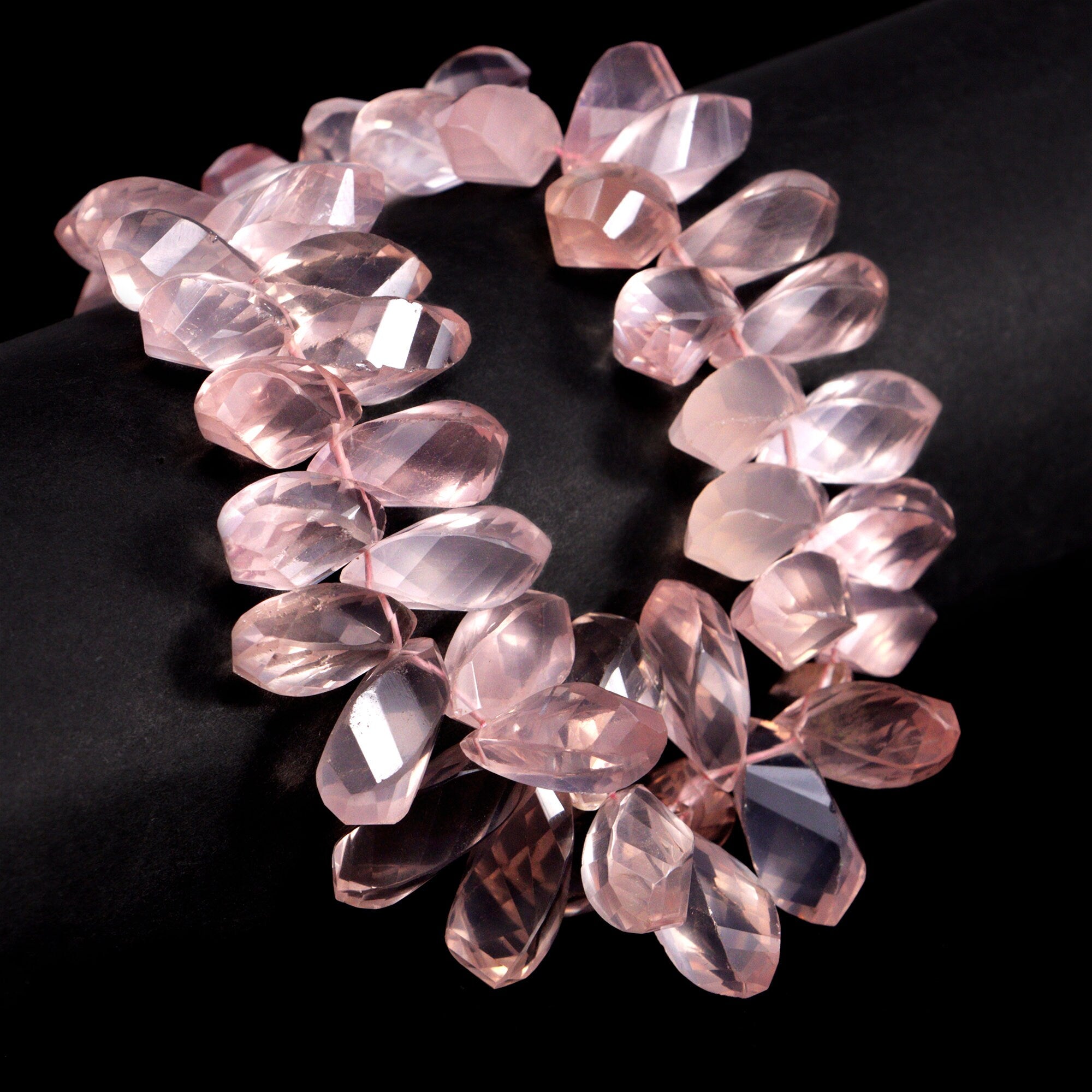 Natural Rose Quartz Faceted Twisted Drops Beads, Rose Quartz Drops, Rose Quartz Twisted Beads, White Quartz Drops, 8 Inch, SKU 130