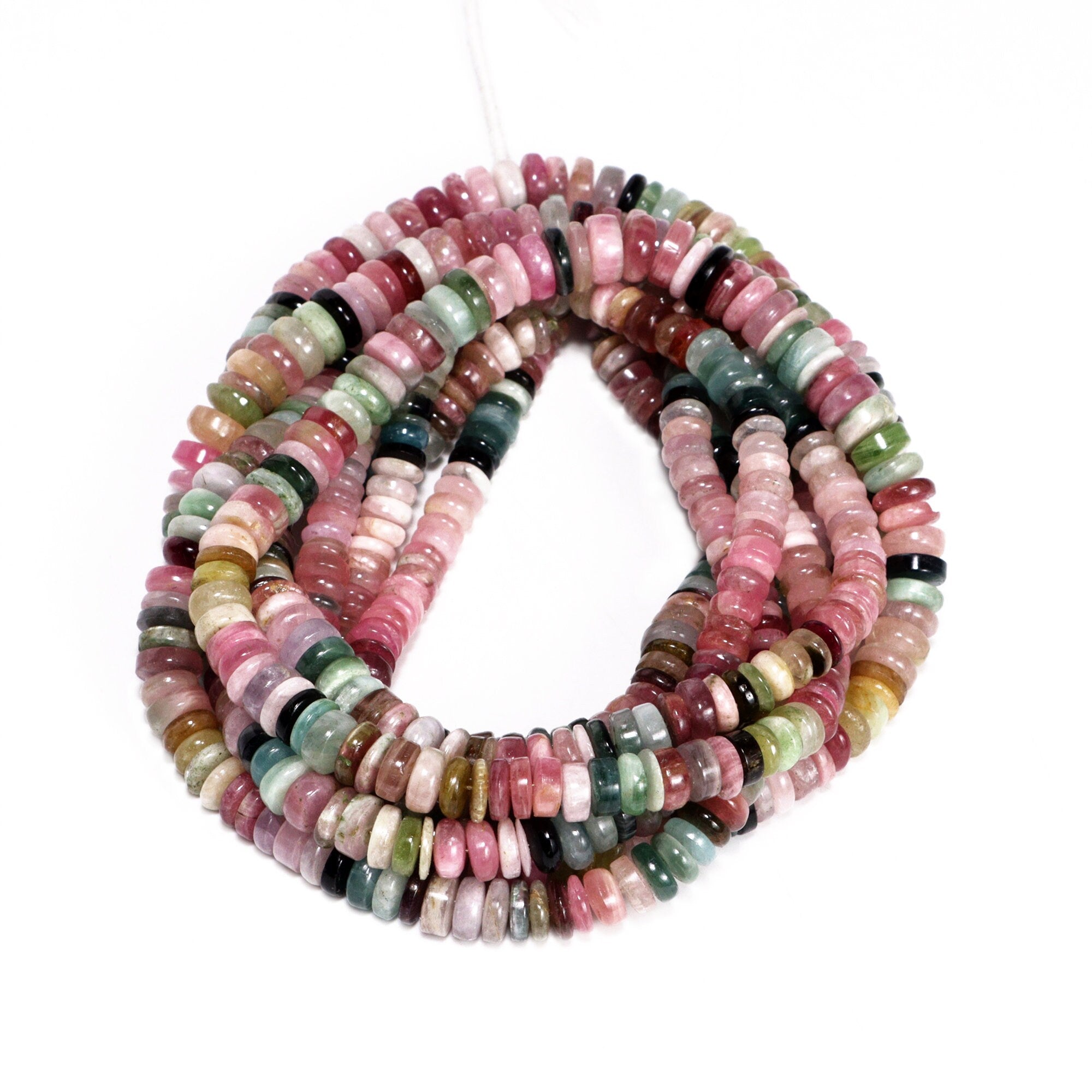 Afghani Multi Tourmaline Smooth Heishi Beads, 6 To 9 mm,