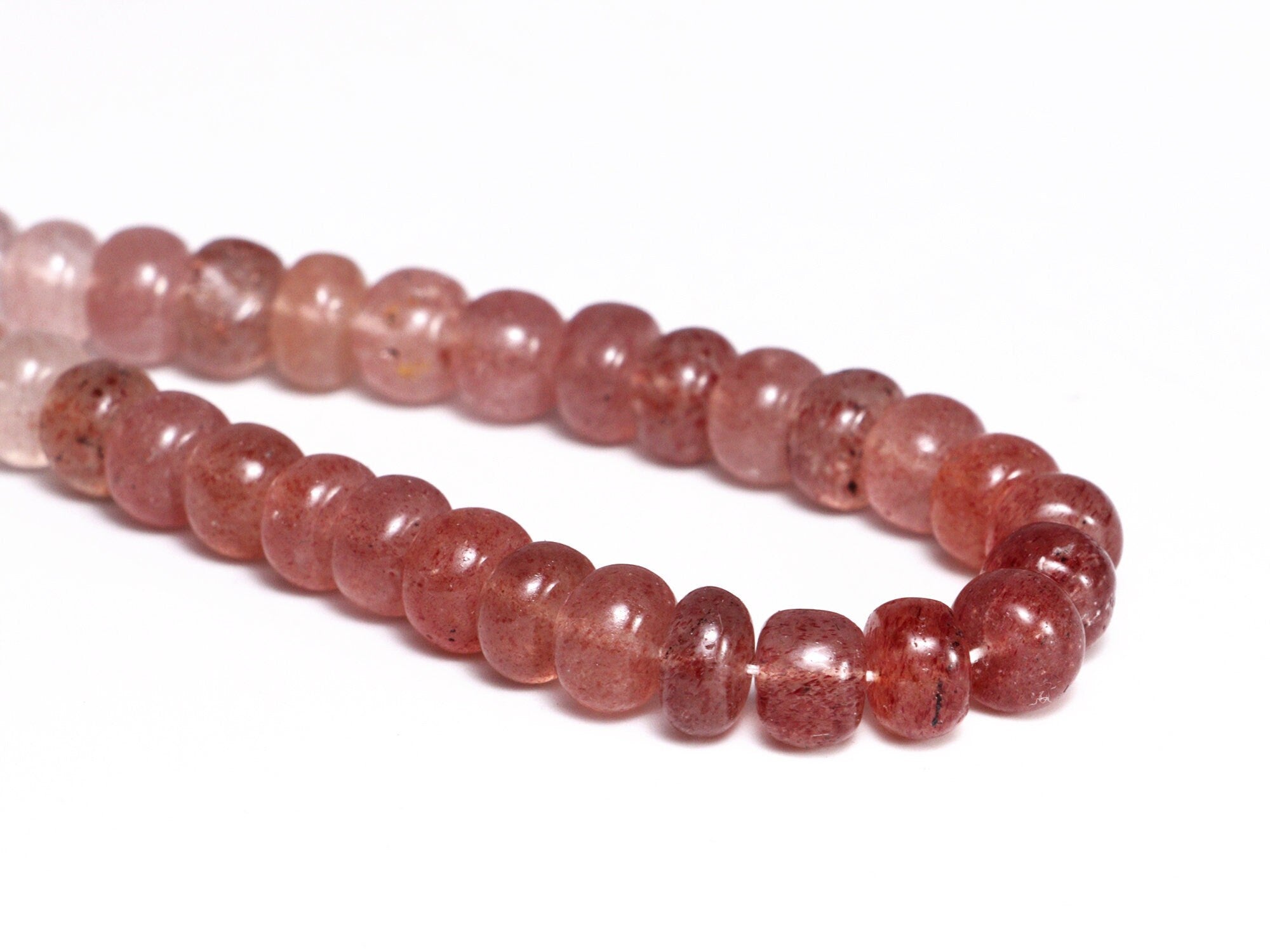 Natural Pink Strawberry Quartz Smooth Rondelle Beads, 7 To 8 mm, SKU2171