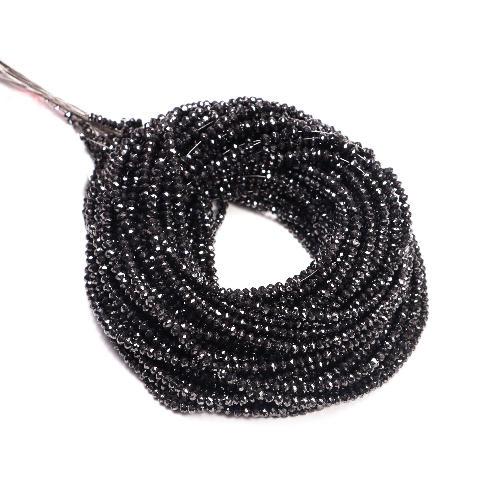 Natural Black Diamond Faceted Rondelle Beads, 2.5 To 3.5 mm, Black Diamond Beads, Diamond Jewelry Making Gemstone Beads, 16 Inches, SKU 080