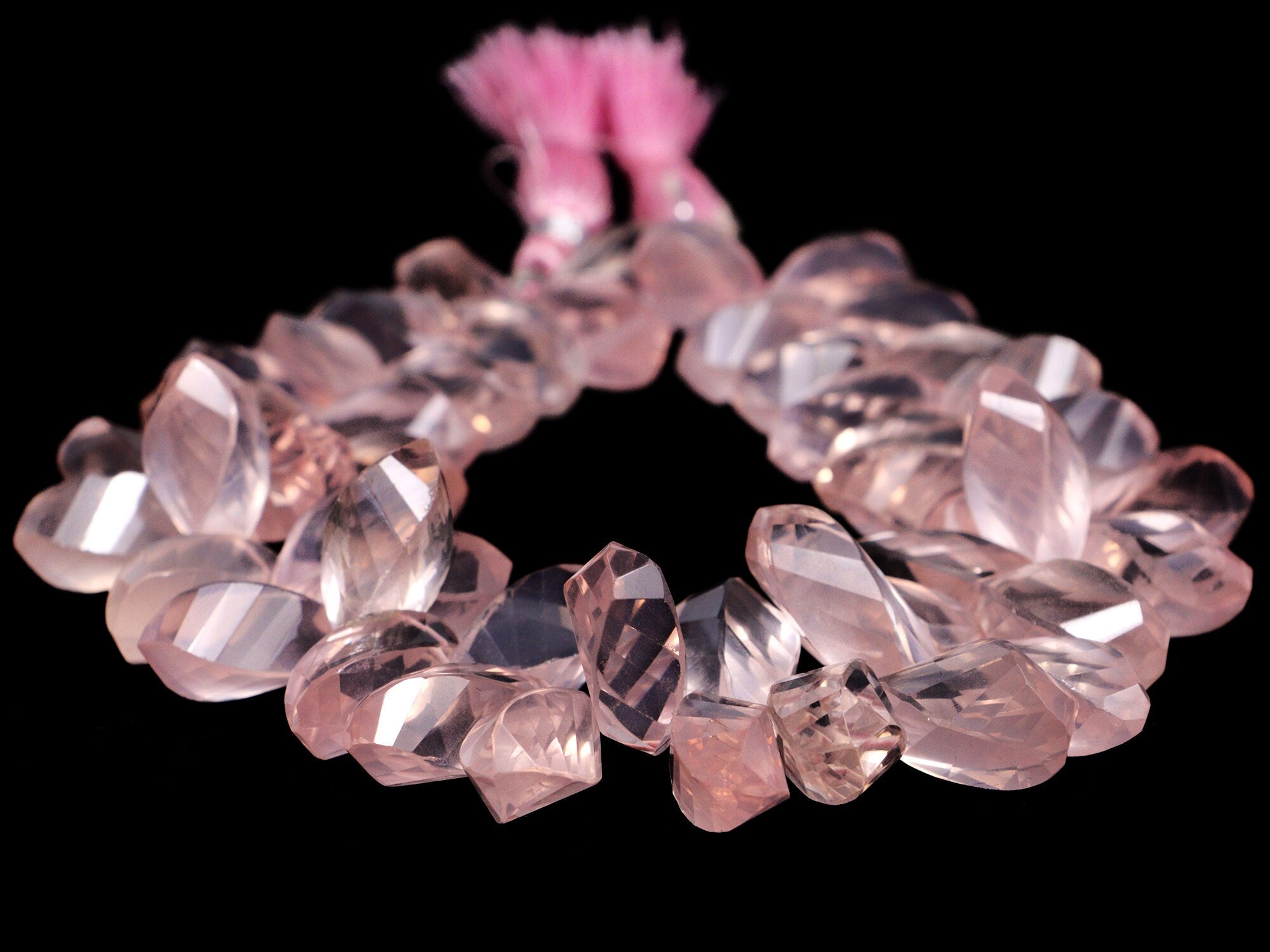 Natural Rose Quartz Faceted Twisted Drops Beads, Rose Quartz Drops, Rose Quartz Twisted Beads, White Quartz Drops, 8 Inch, SKU 130