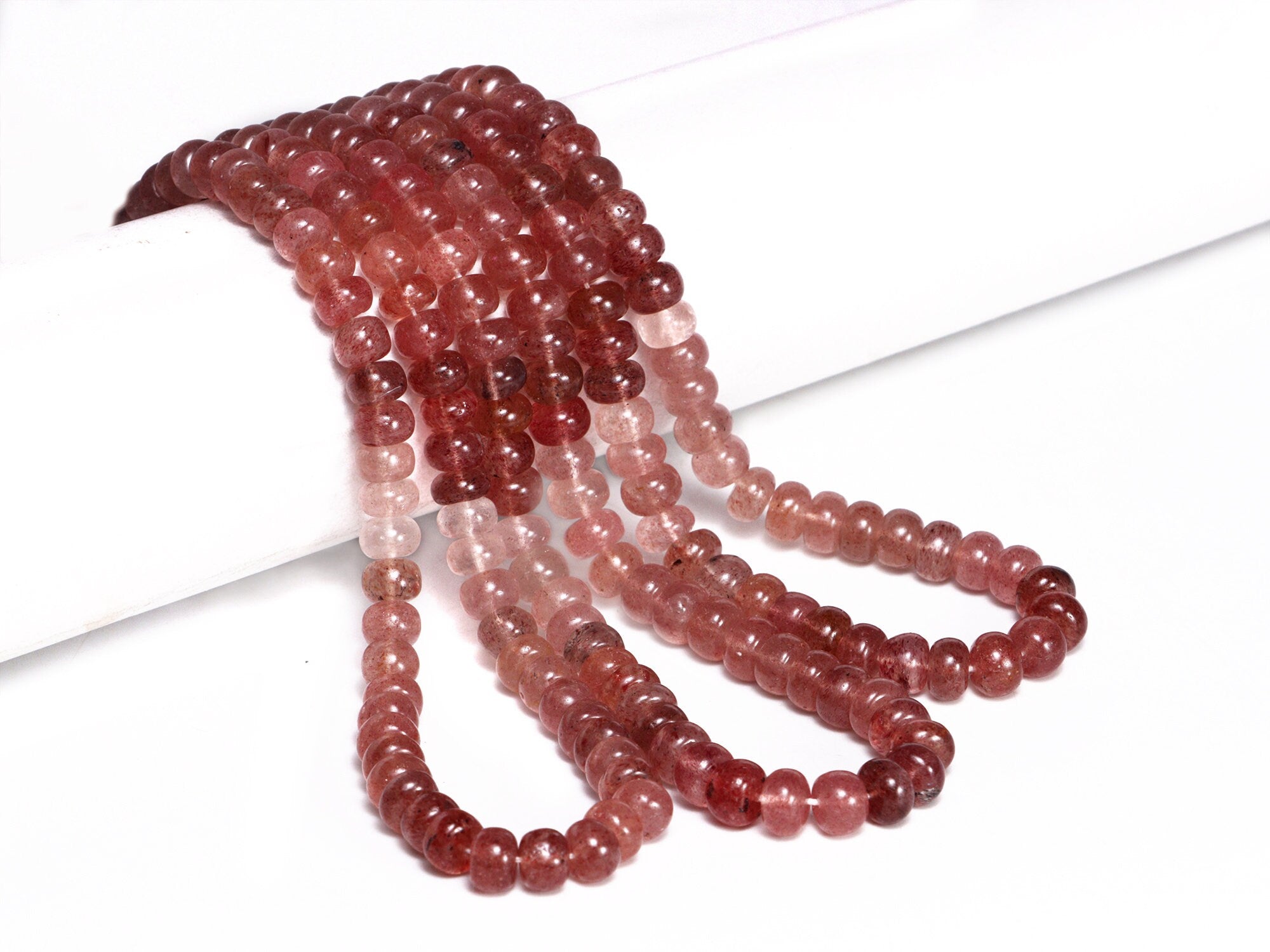 Natural Pink Strawberry Quartz Smooth Rondelle Beads, 7 To 8 mm, SKU2171