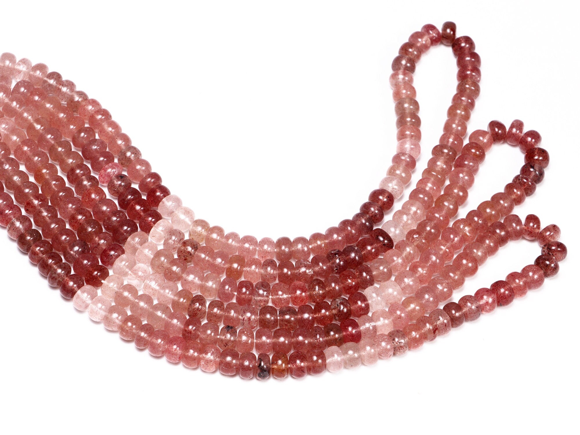 Natural Pink Strawberry Quartz Smooth Rondelle Beads, 7 To 8 mm, SKU2171