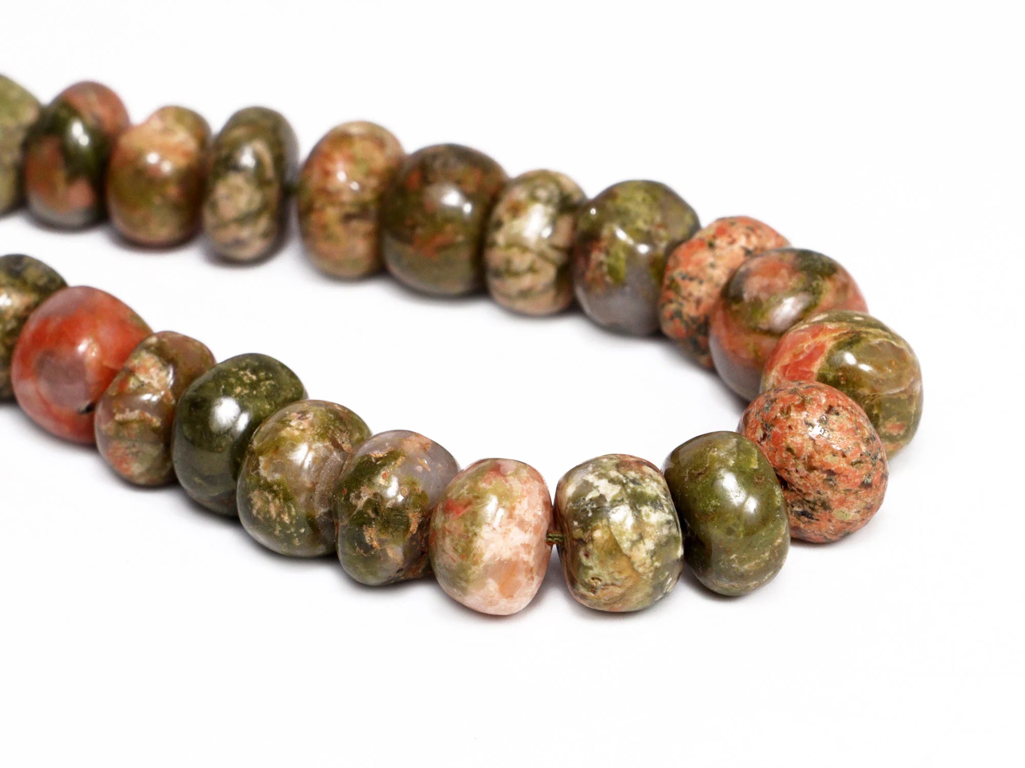 Natural Green Unakite Smooth Rondelle Beads, 6.5 mm To 8.5 mm, SKU2172