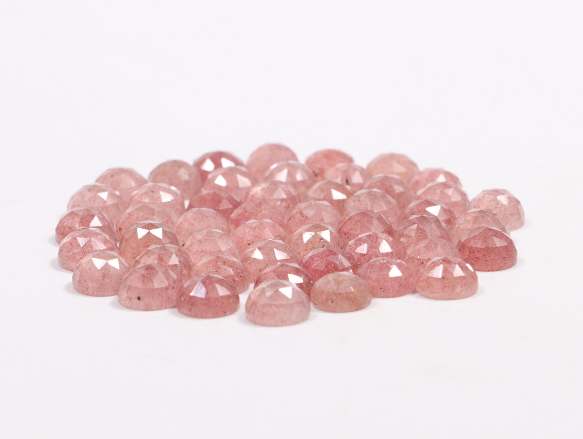 Pink Strawberry Quartz Faceted Round Loose Gemstone, 8 mm, SKU2222