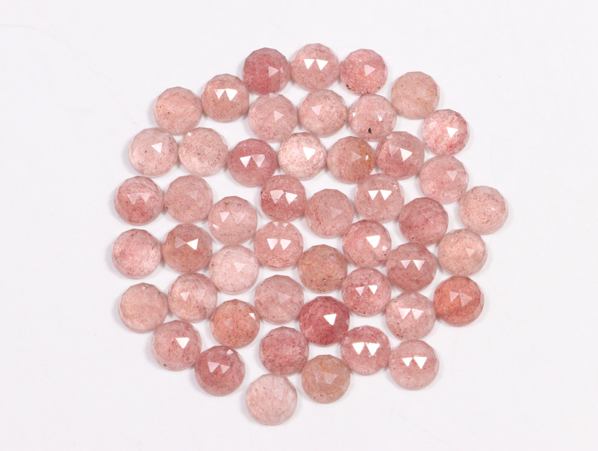 Pink Strawberry Quartz Faceted Round Loose Gemstone, 8 mm, SKU2222