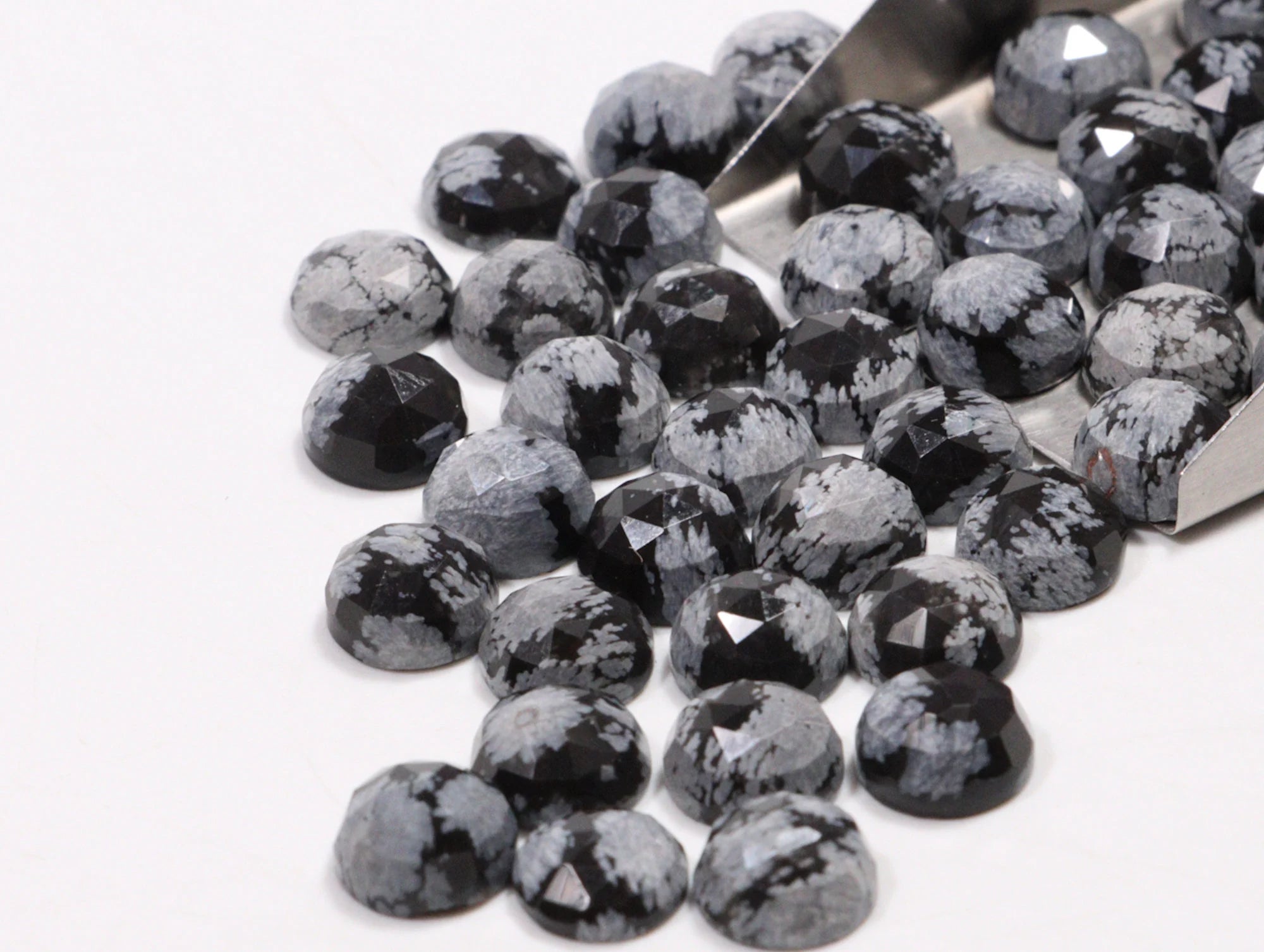 Snowflake Obsidian Faceted Round Loose Gemstone, 8 mm, SKU2233